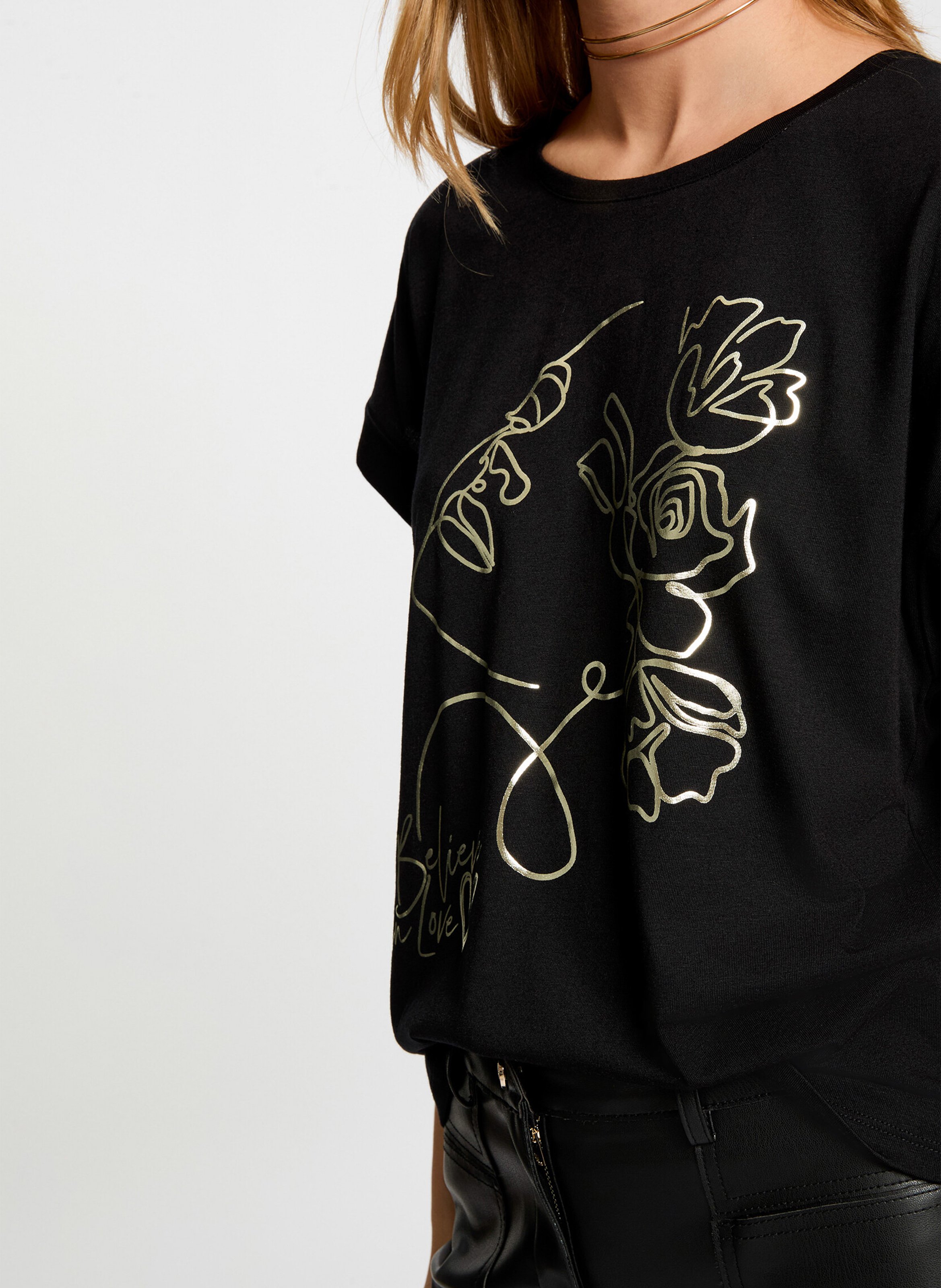 Tee-shirt col rond en coton mélangé MORGAN Noir