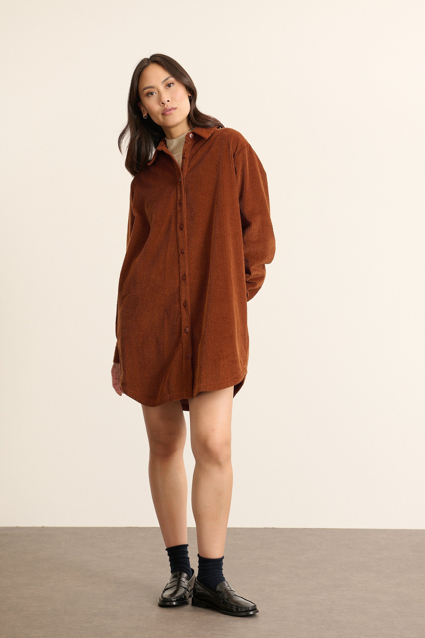 Short velour shirt dress GARANCE PARIS Brown