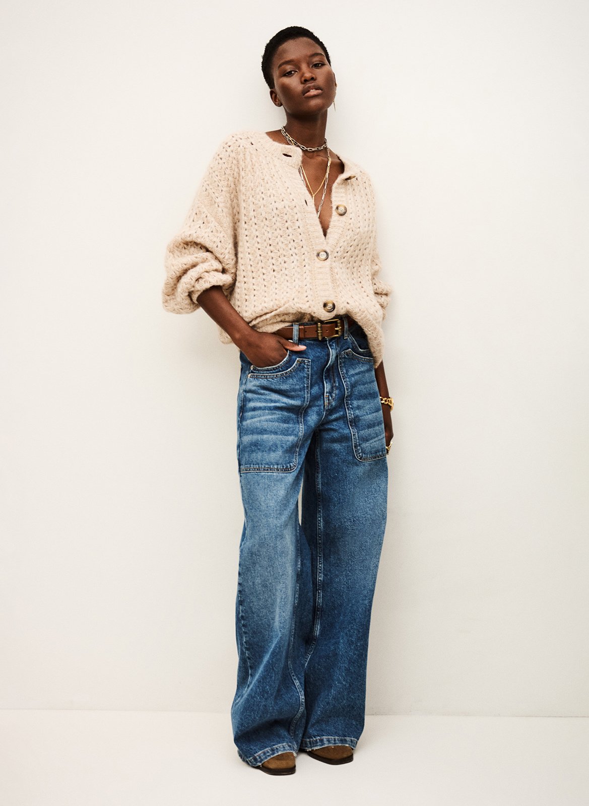 Ronde hals vest in gemengde linnen BA&SH Beige