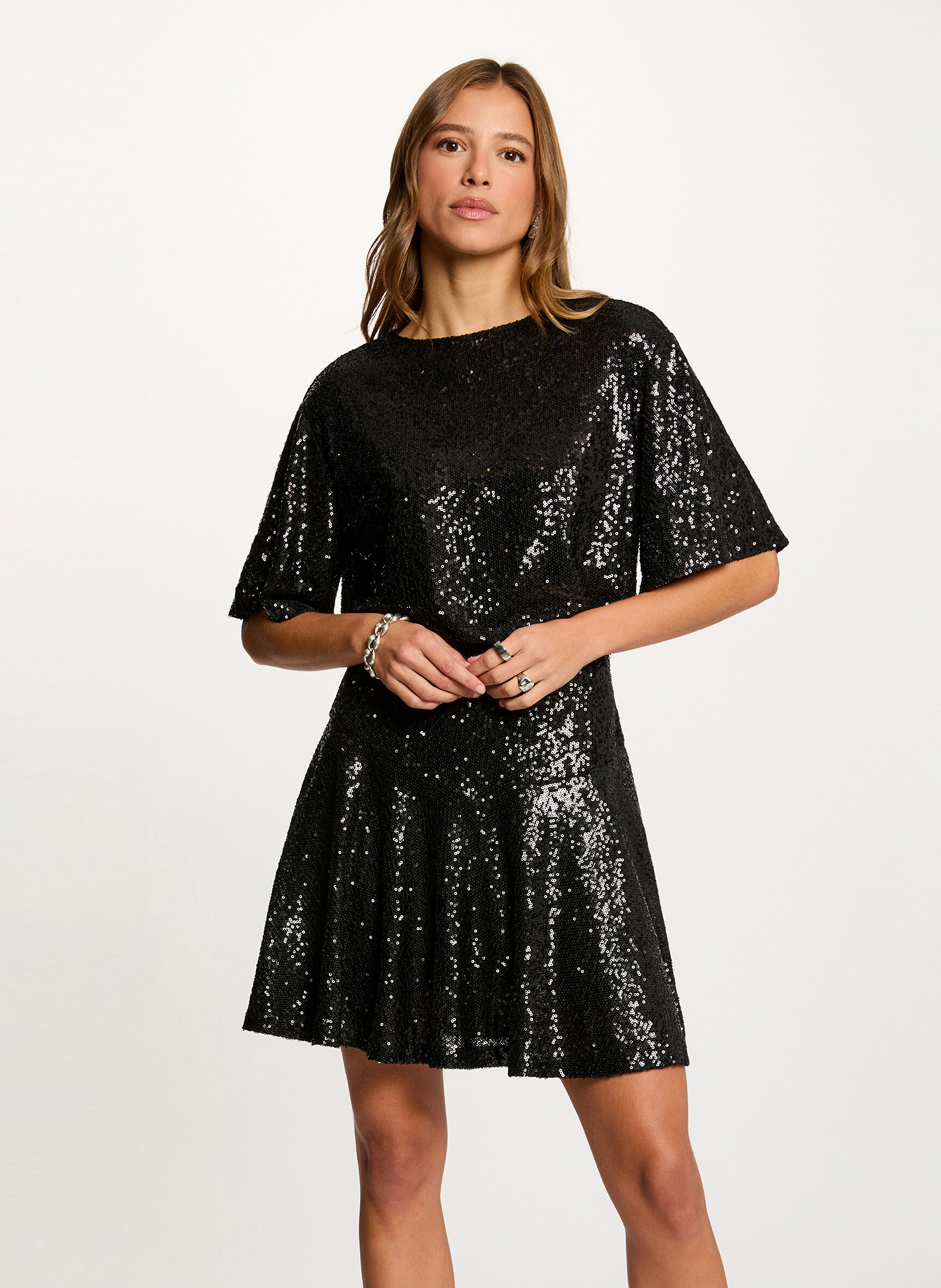 Flared short dress with sequins MORGAN Black