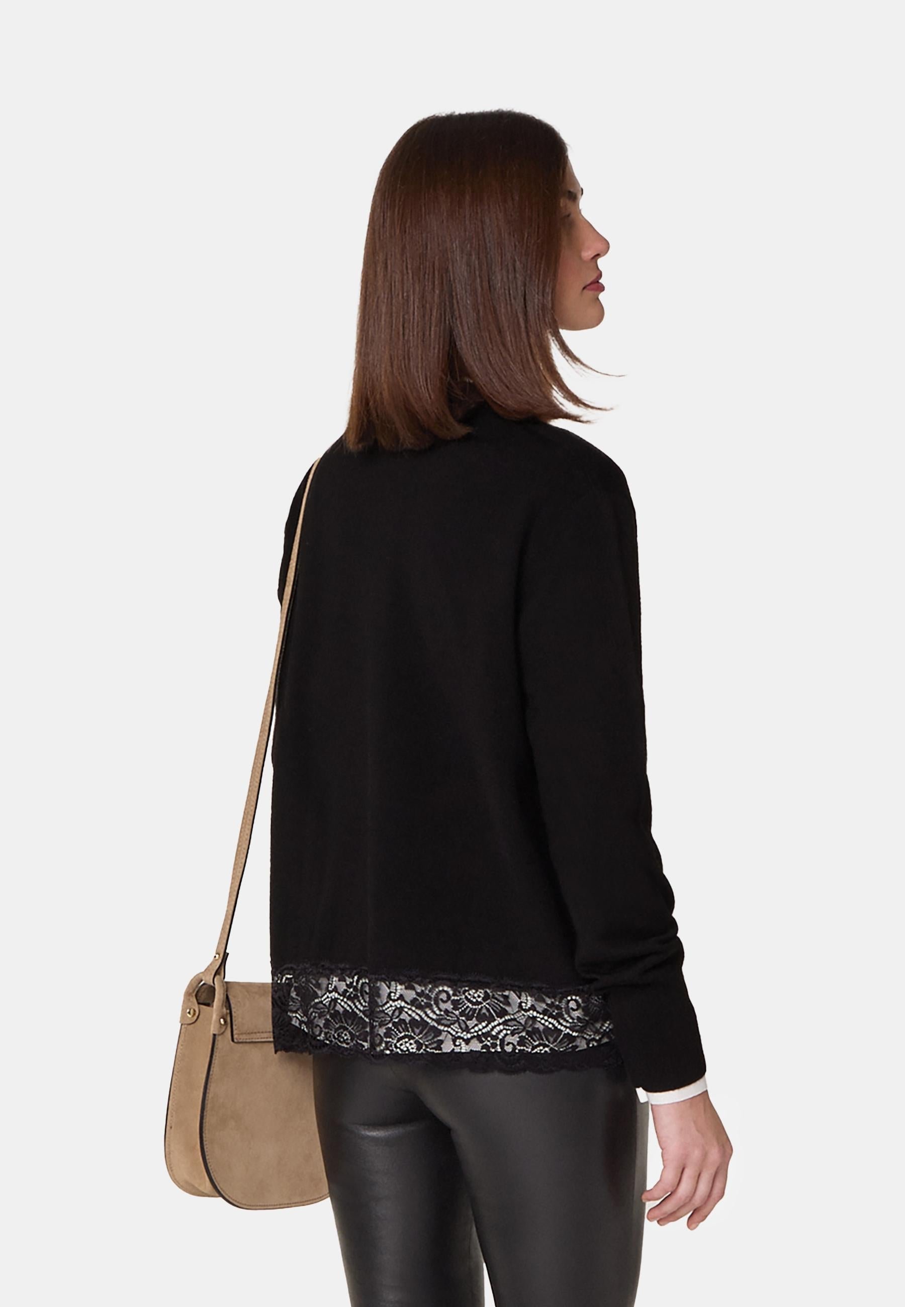Round neck wool sweater with lace RODIER Black