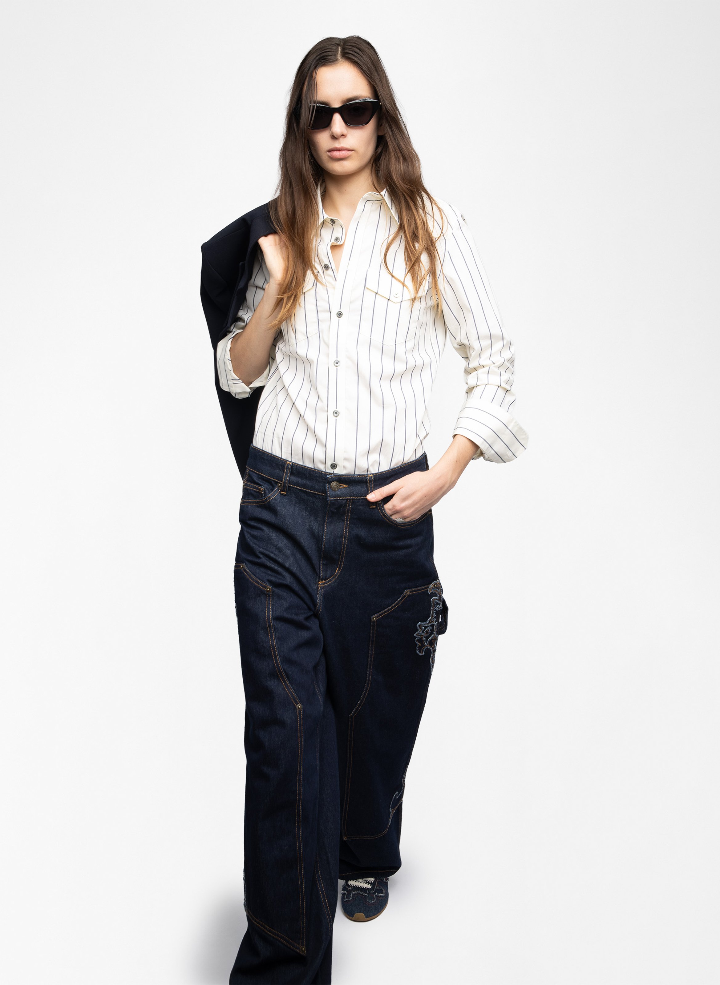 Rechte, gestreepte, katoenen blouse met klassieke kraag ZADIG&VOLTAIRE Geel