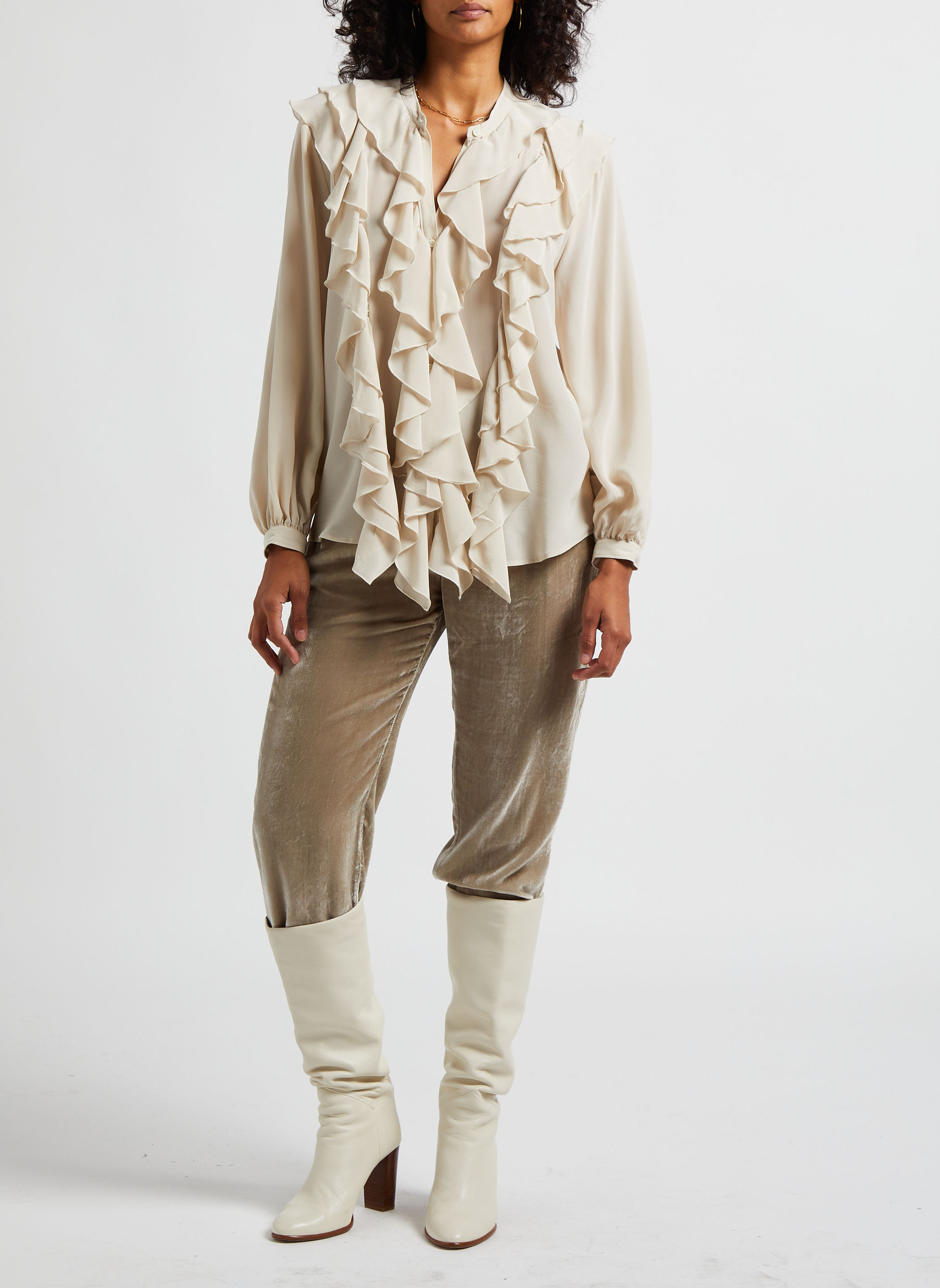 Pantalon droit en velours MES DEMOISELLES Gris