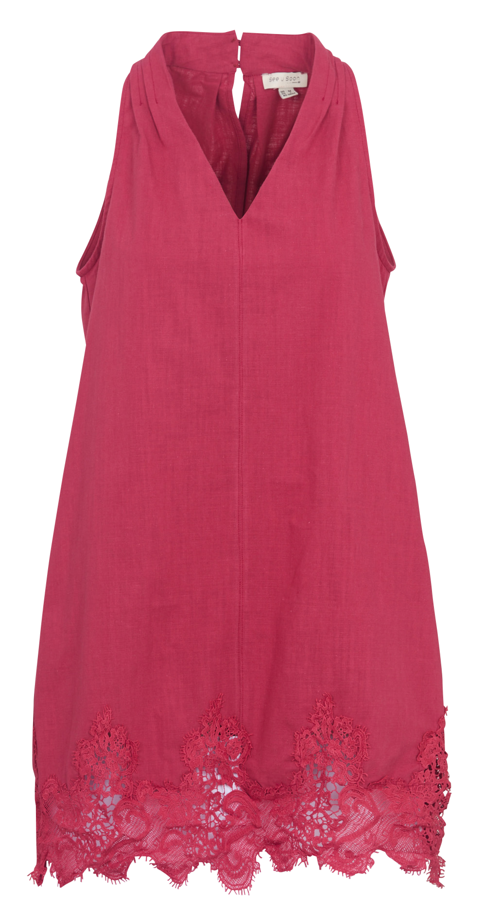 Short dress with lace detail in blended linen SEE U SOON Purple