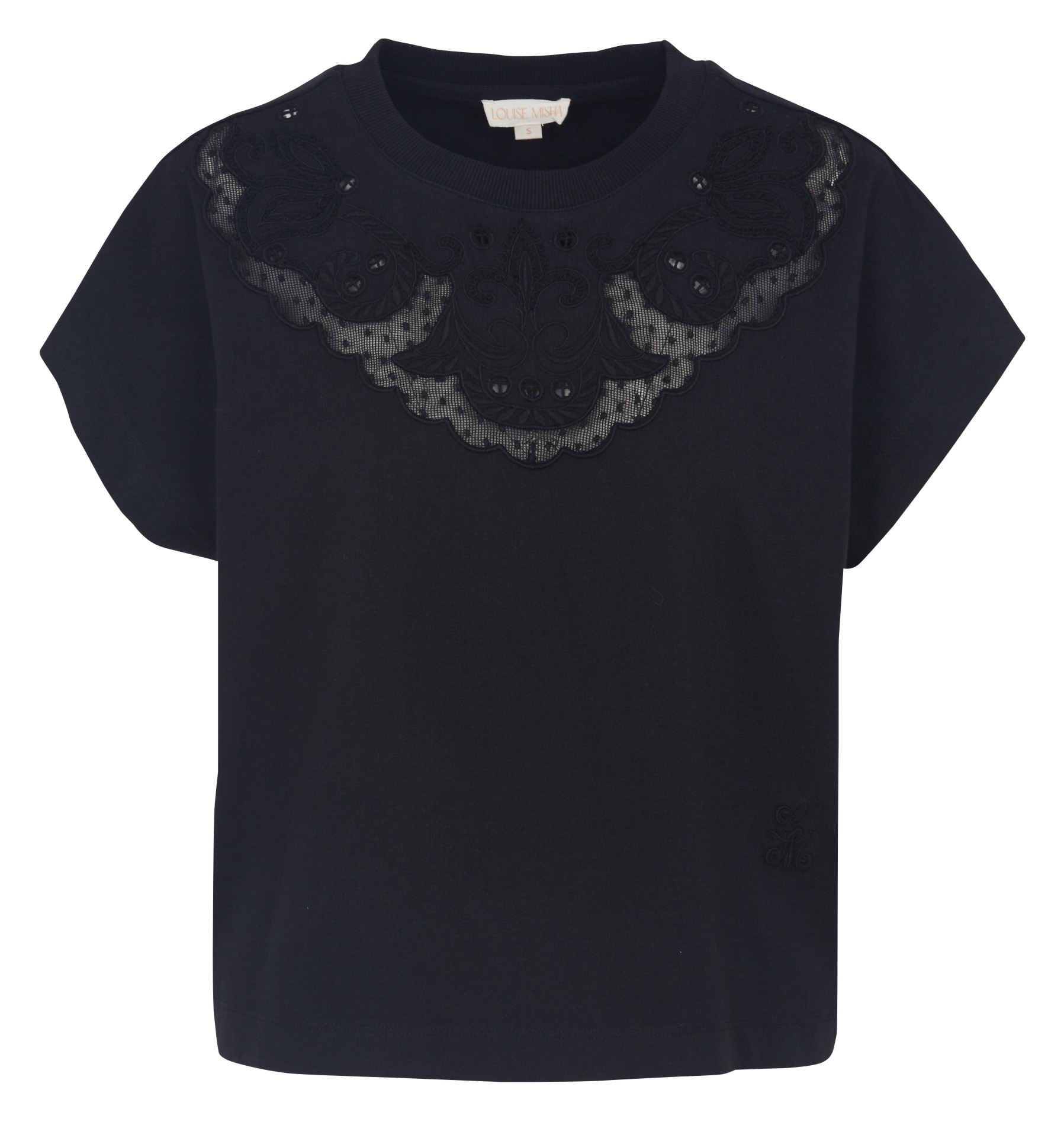 Ruimvallend, katoenen T-shirt met ronde hals en borduursel LOUISE MISHA Zwart