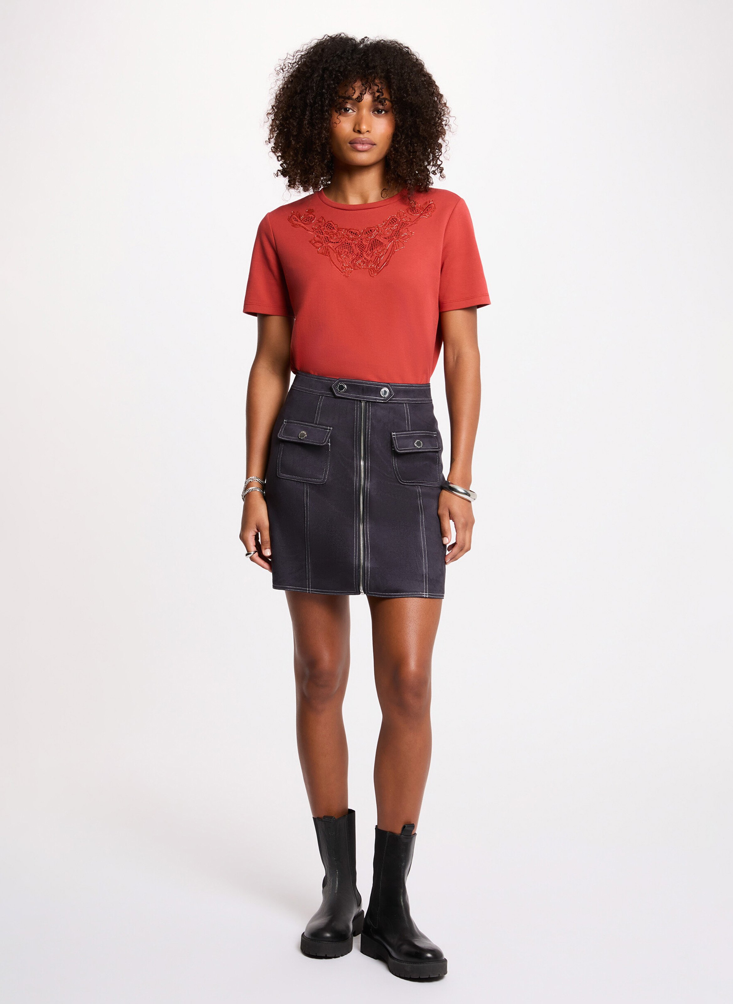 Straight cotton-blend round-neck T-shirt MORGAN Orange