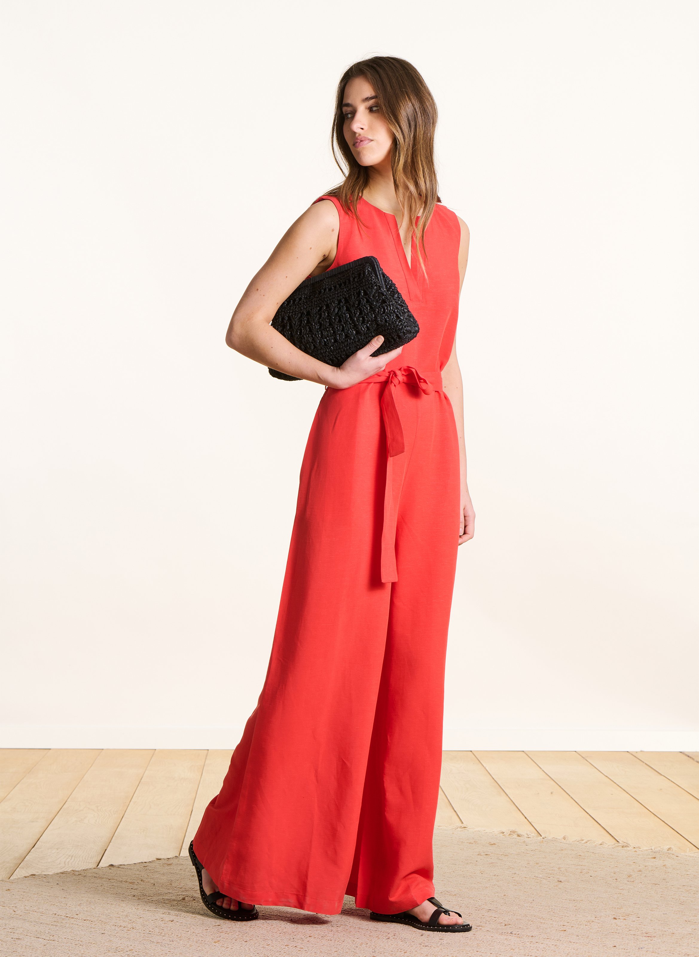 Combinaison pantalon large uni LA FEE MARABOUTEE Rouge