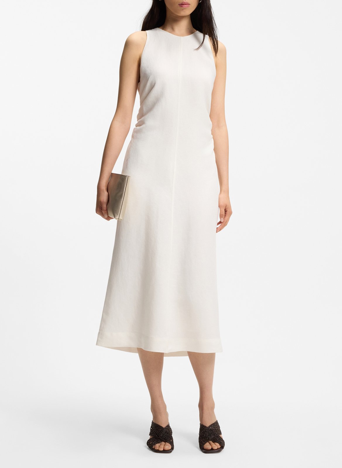 Robe courte col rond en lin mélangé BOSS Beige