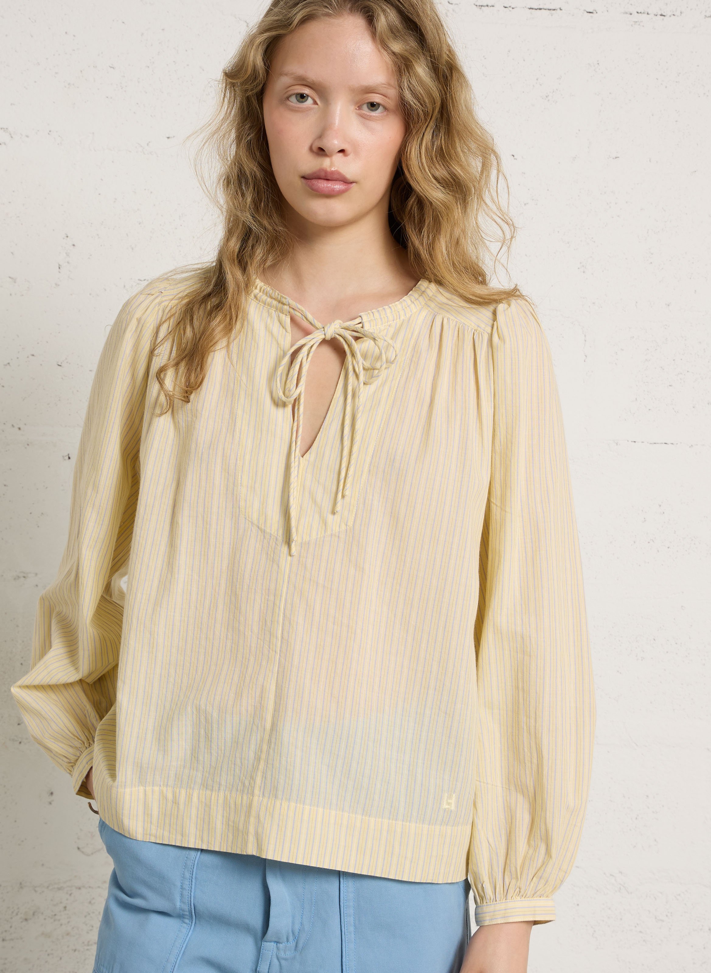 Tunisian collar blouse in organic cotton LEON & HARPER
