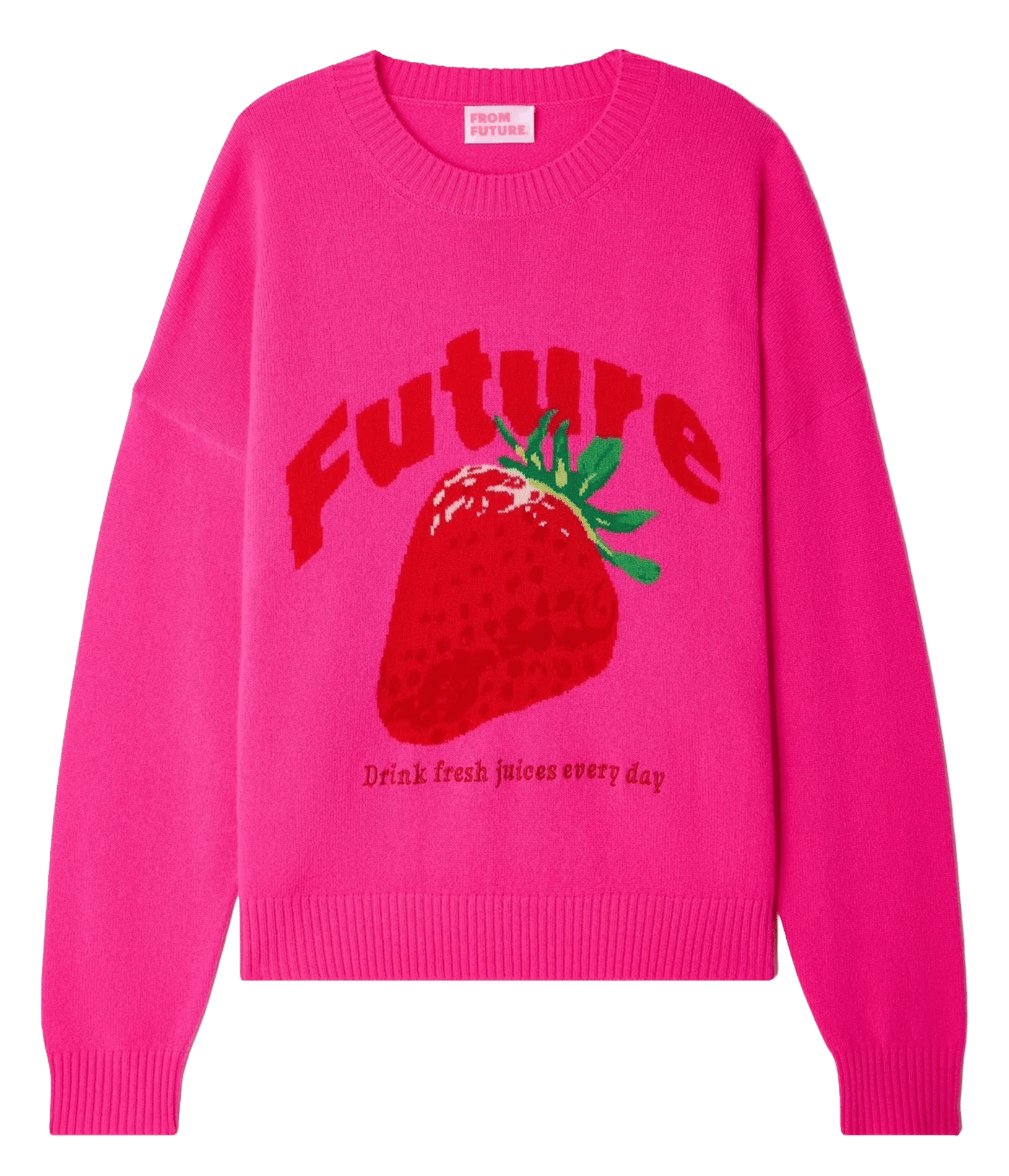 Pull ample à motif fraise en cachemire FROM FUTURE Rose