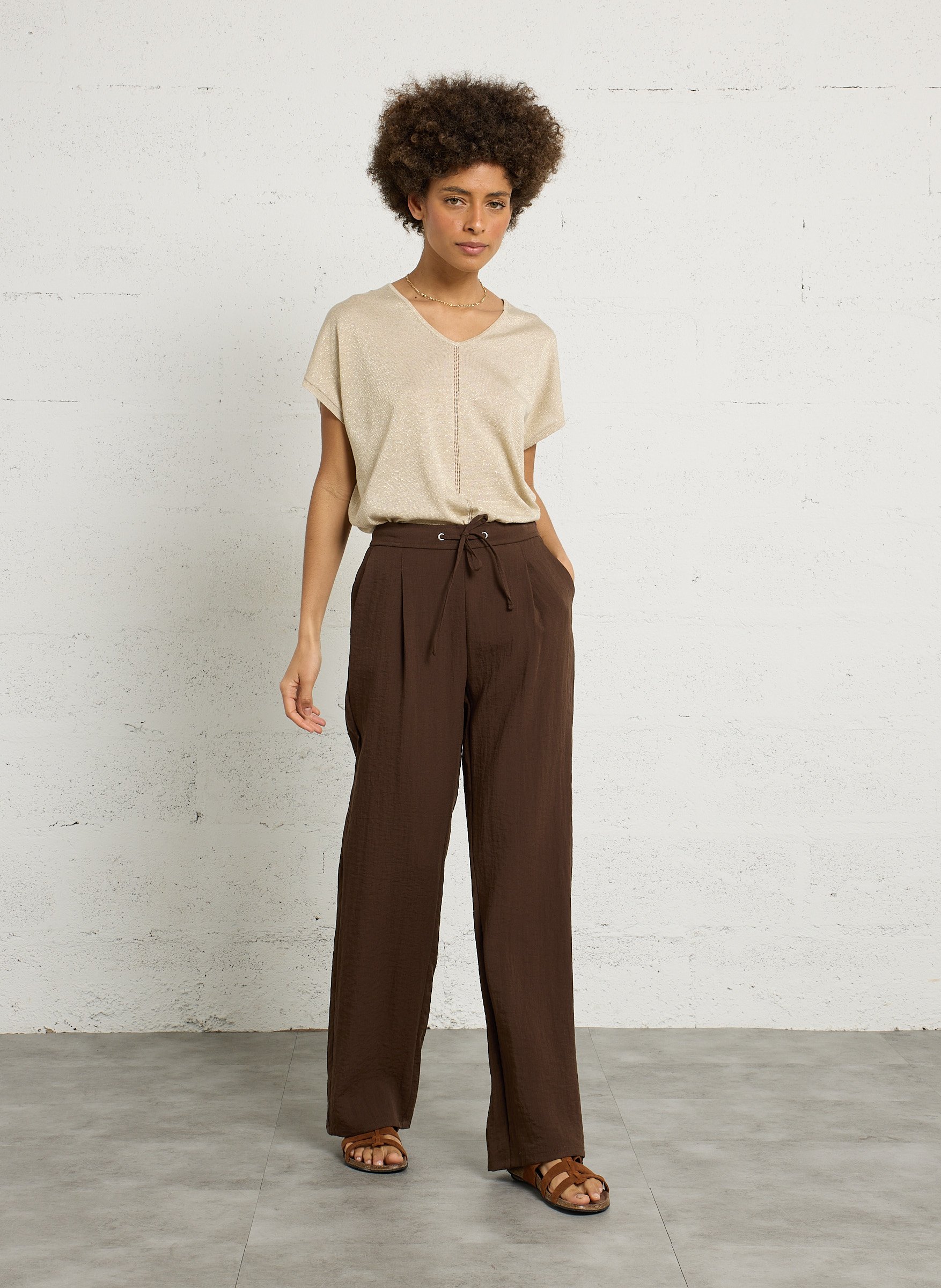 Ruime V-hals trui met pailletten SUD EXPRESS Goudkleurig