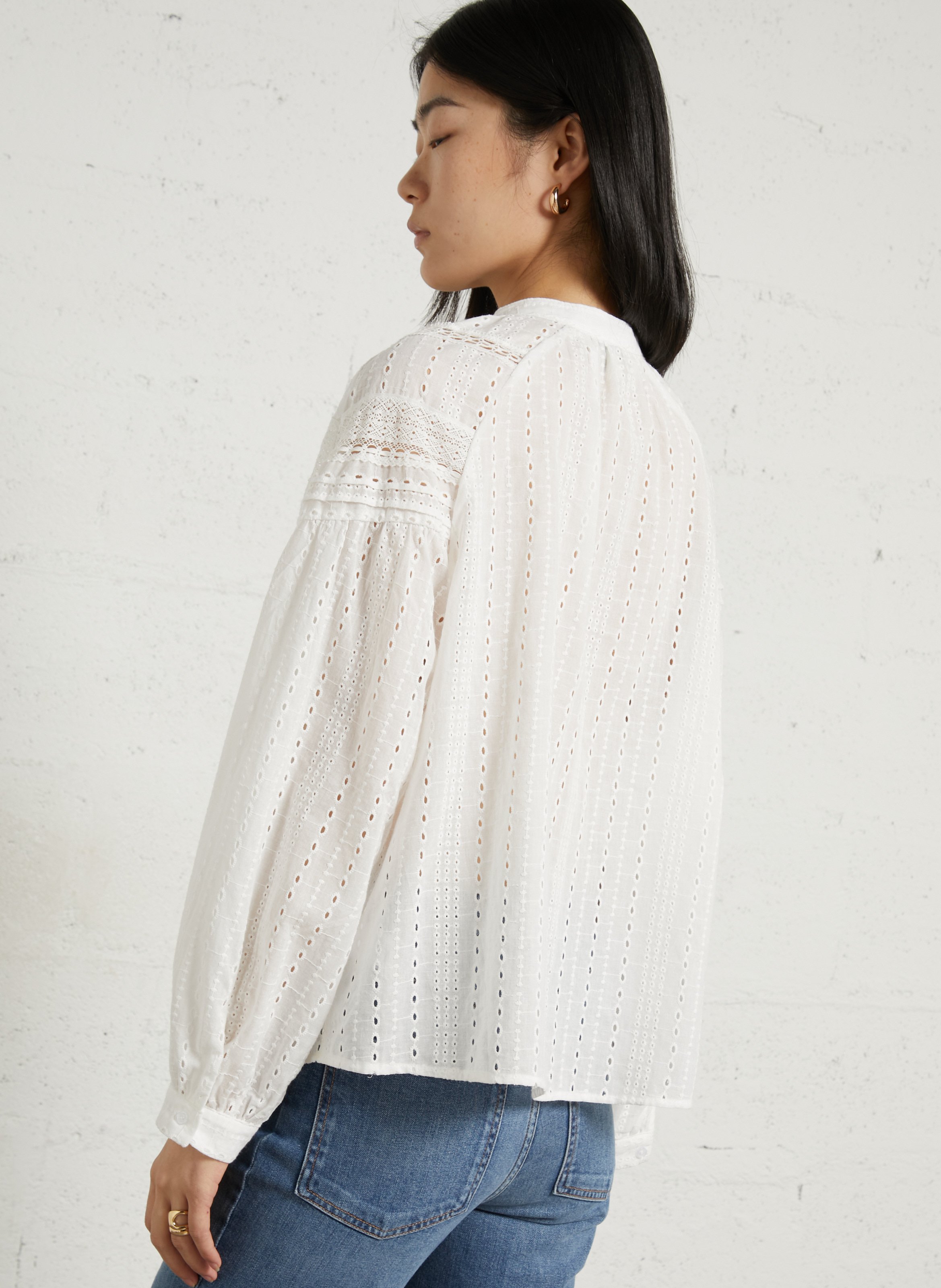 Weite Baumwollbluse mit Stickerei SEE U SOON Weiss