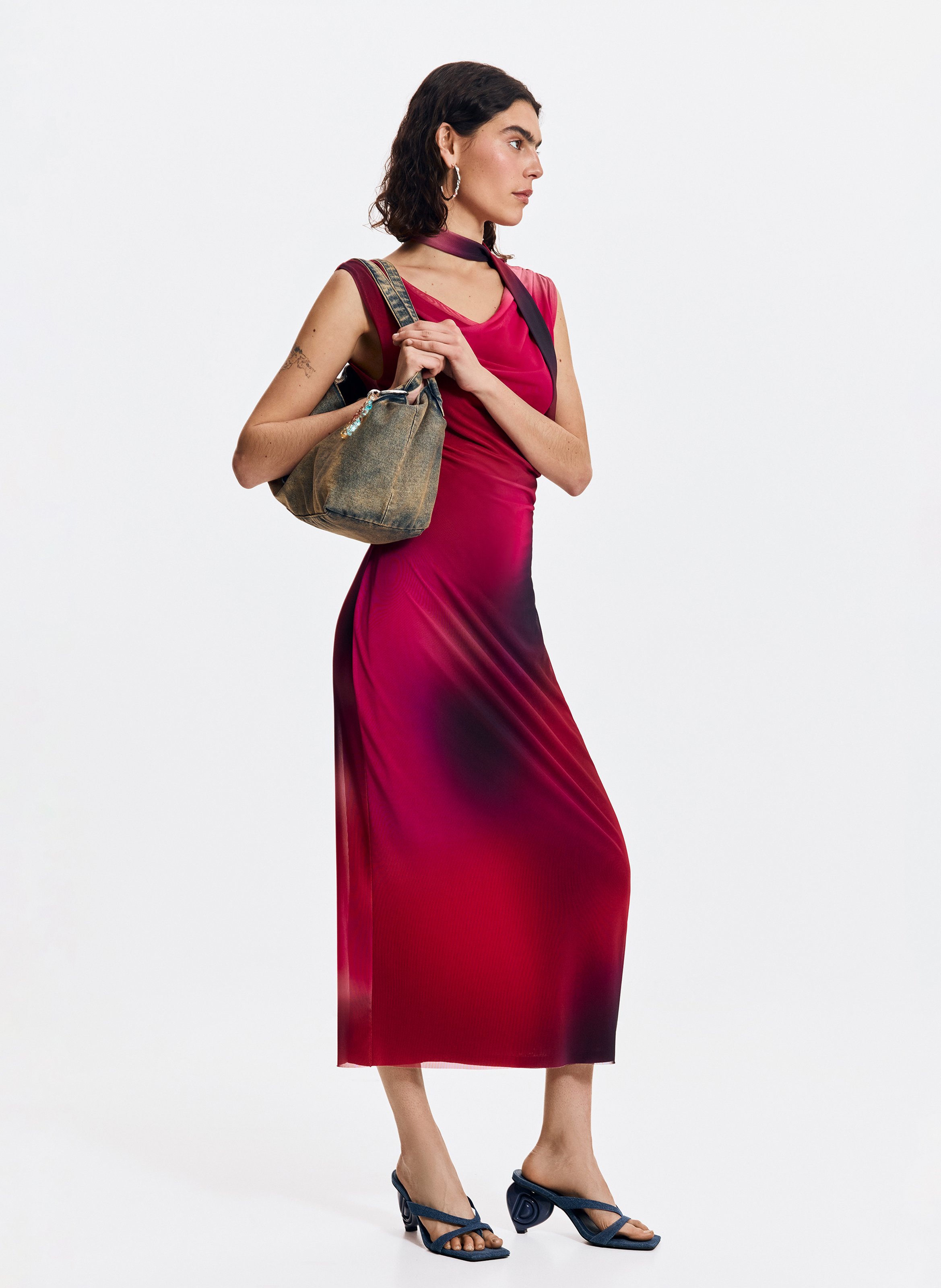 Langes Kleid mit Print DESIGUAL Rot