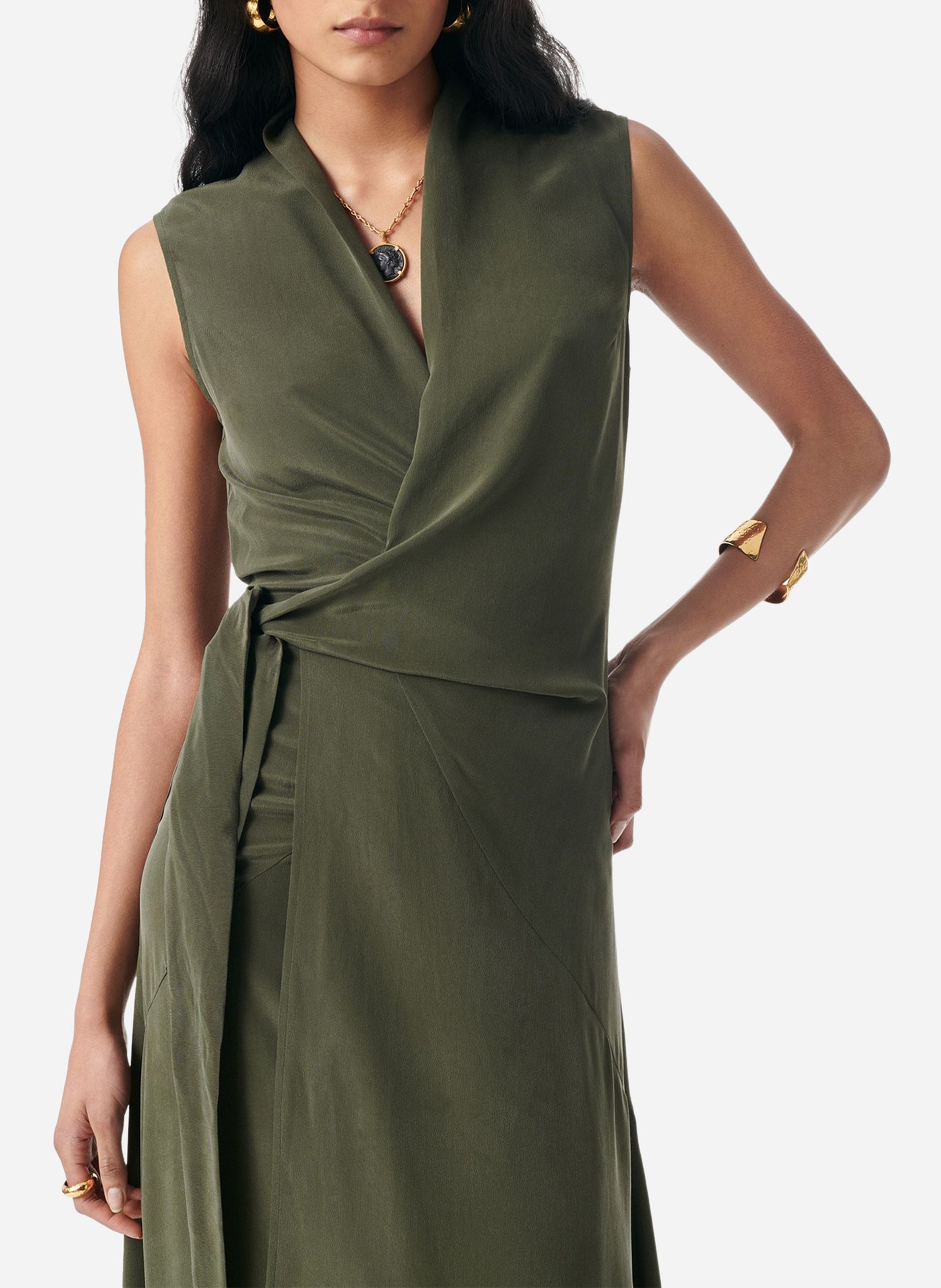 Robe longue portefeuille sans manches en soie VANESSA BRUNO Vert