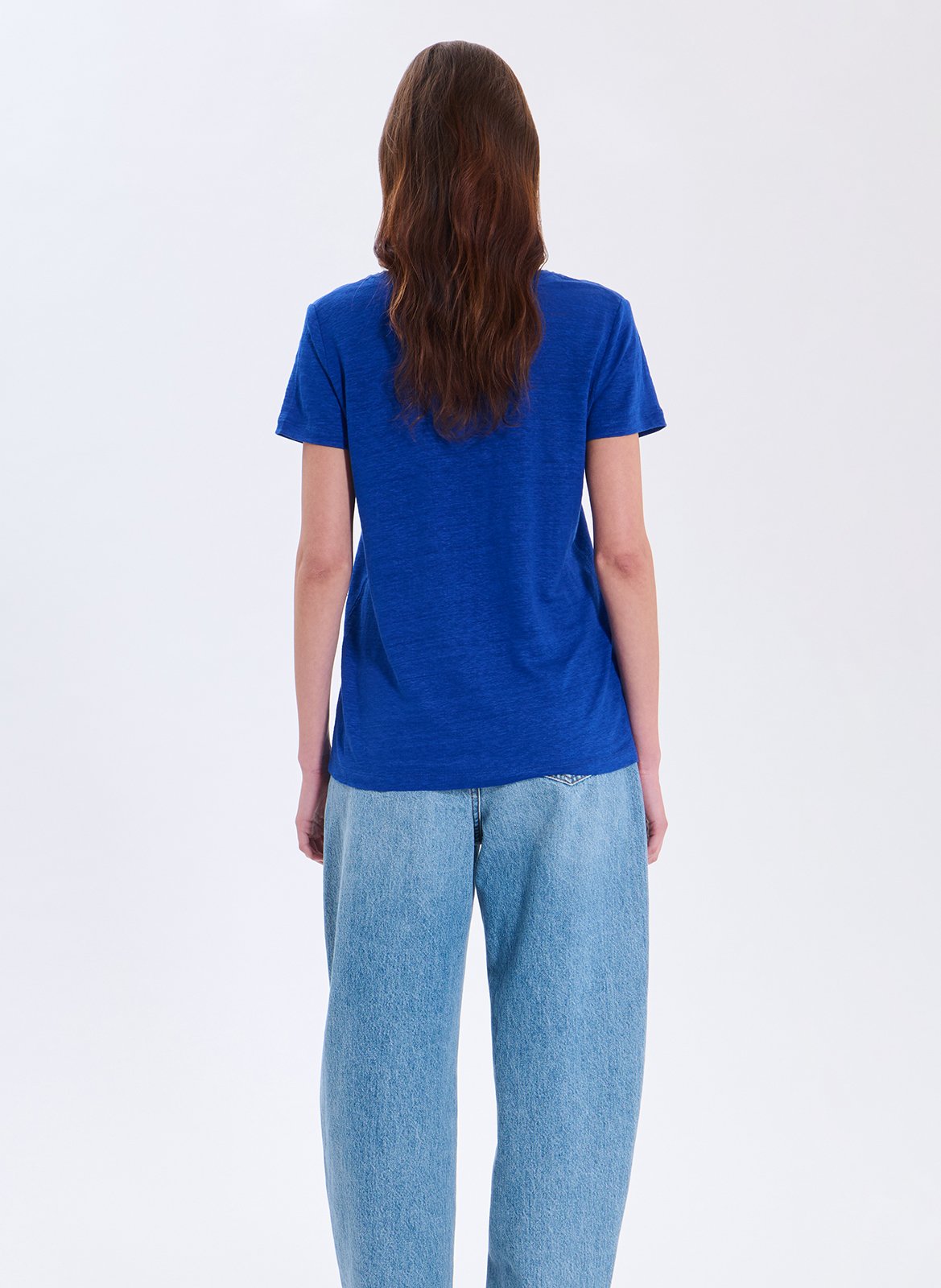 Rechte, linnen top met V-hals ZAPA Blauw