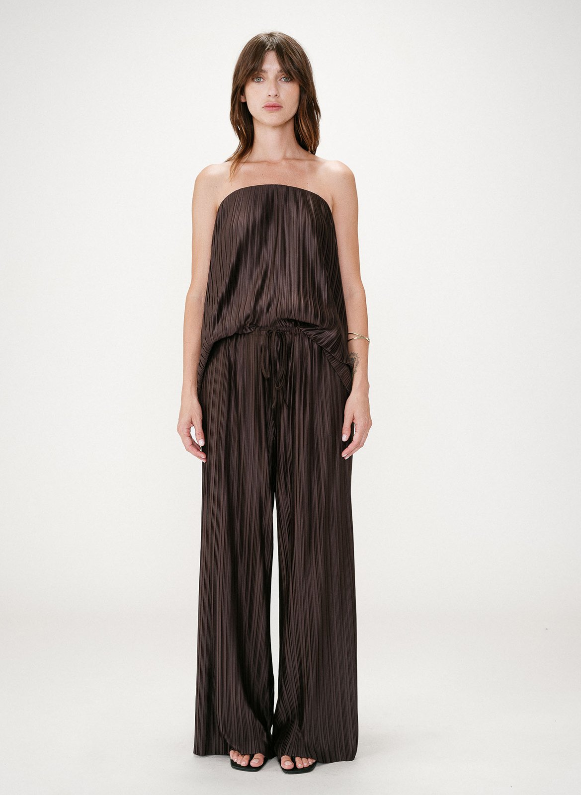 Pantalon large plissé GRACE ET MILA Marron