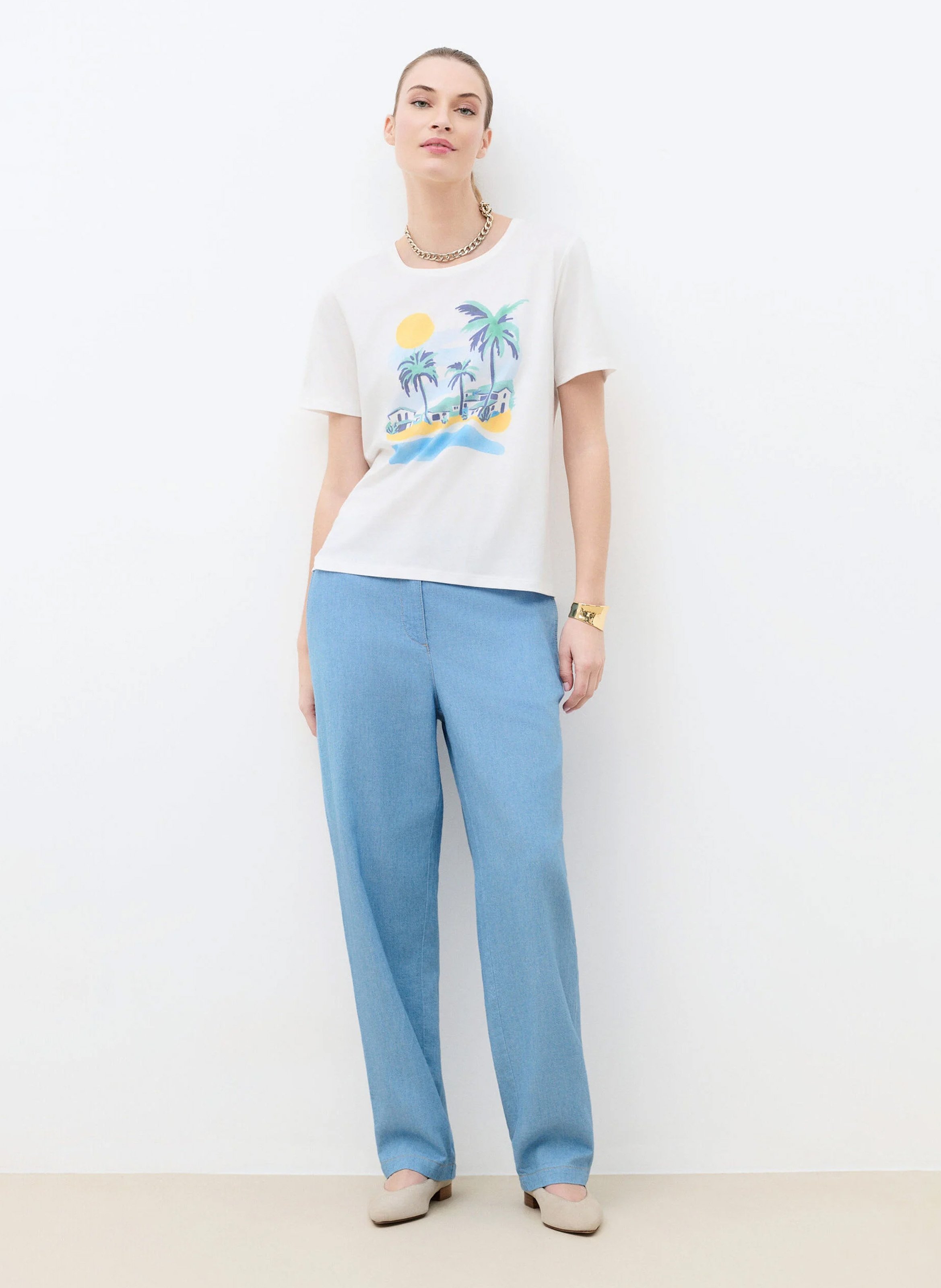 T-shirt droit col rond en coton mélangé CAROLL Beige