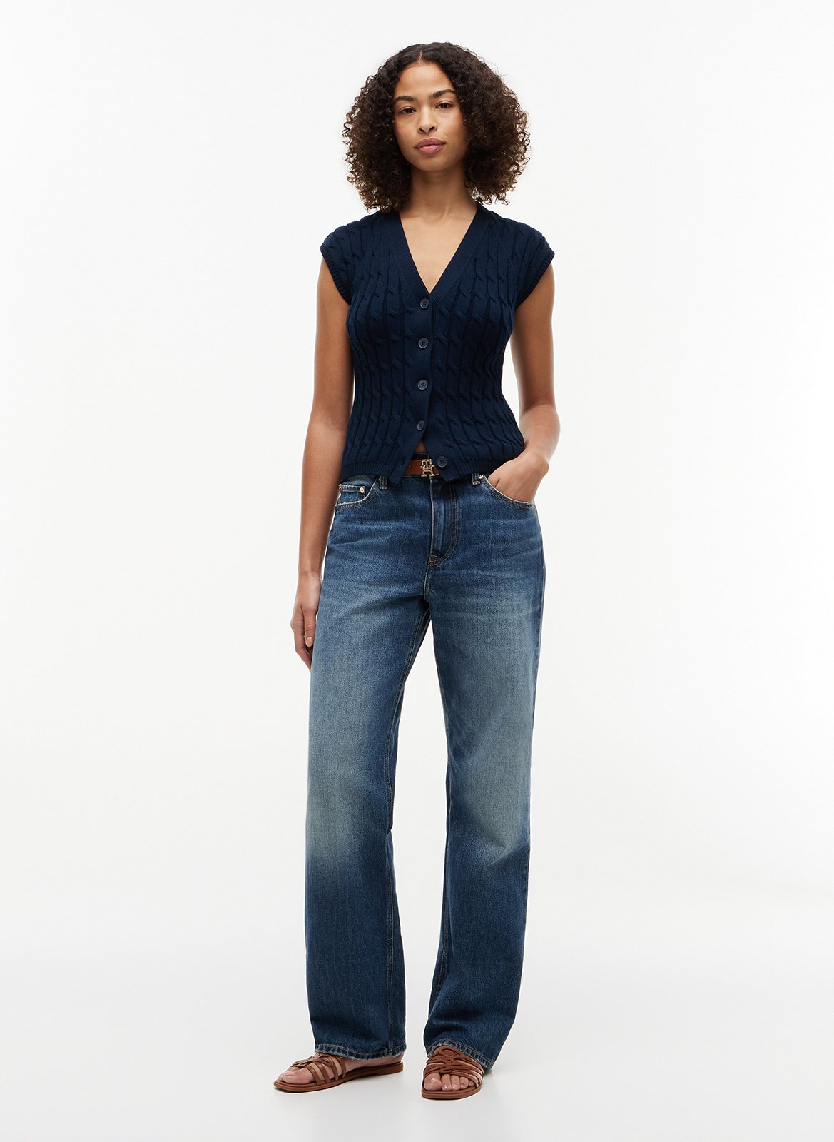 Katoenen top met V-hals TOMMY HILFIGER Blauw
