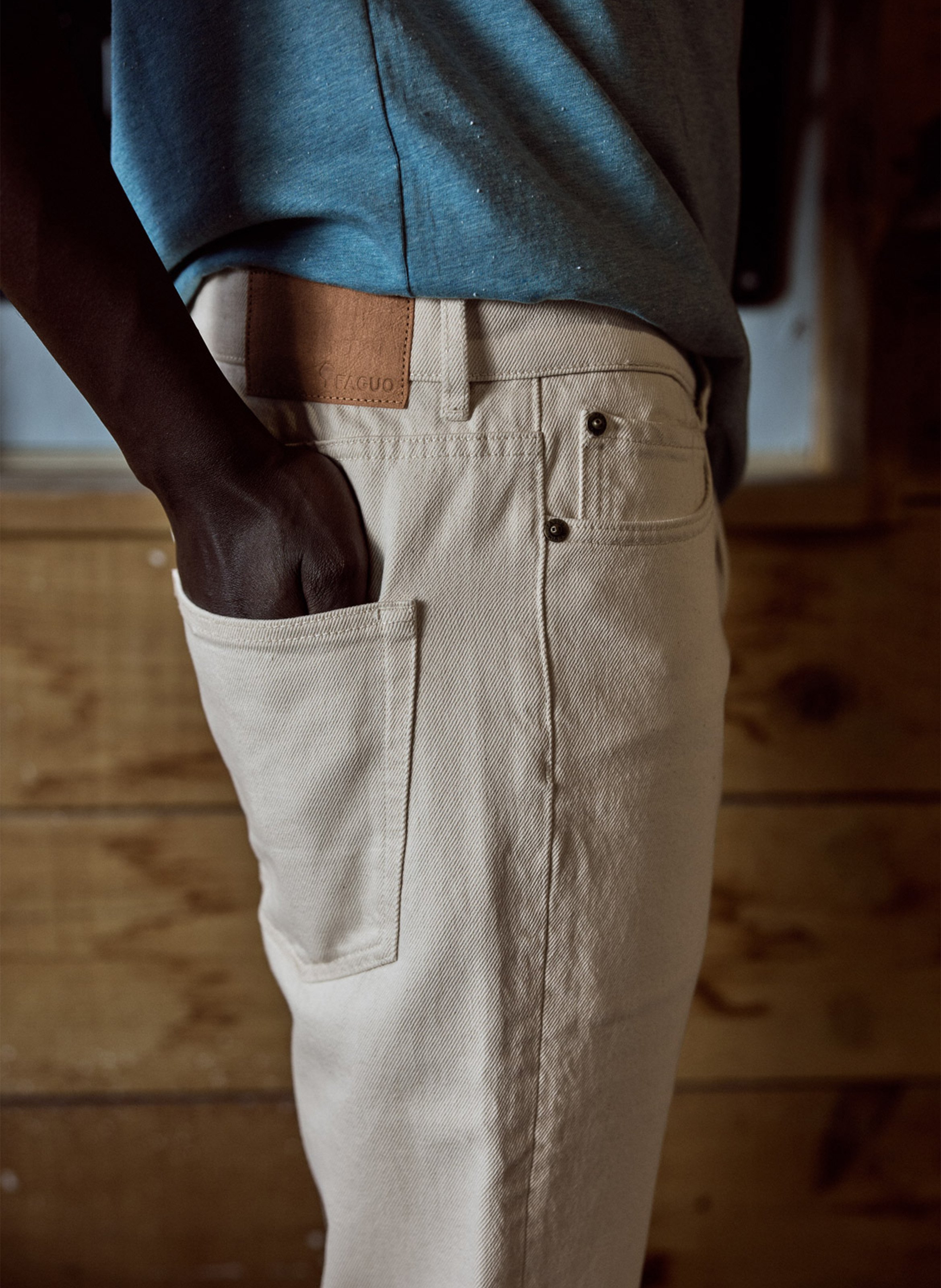 Pantalon droit en coton FAGUO Beige