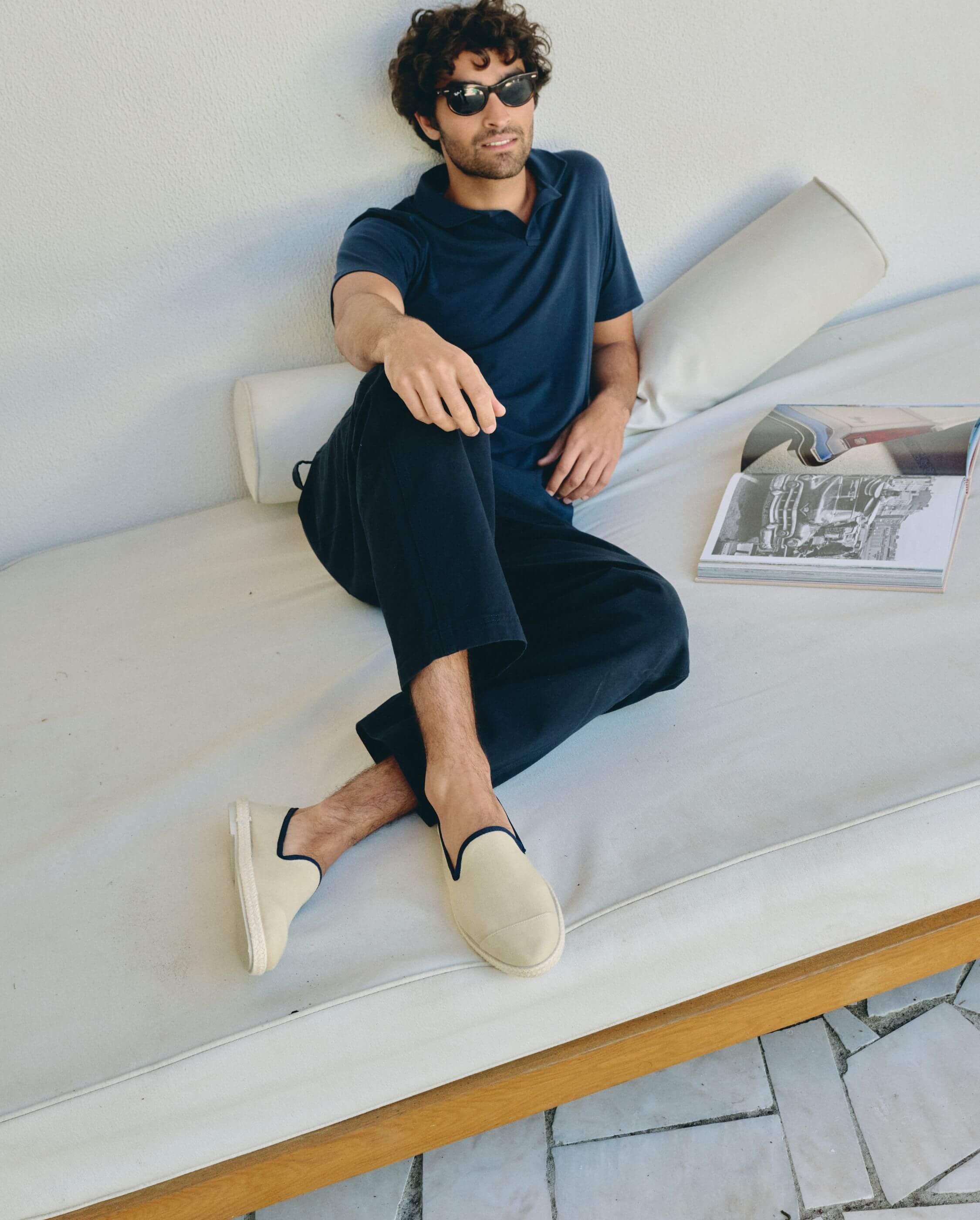 Men's espadrilles, beige cotton navy ANGARDE Beige