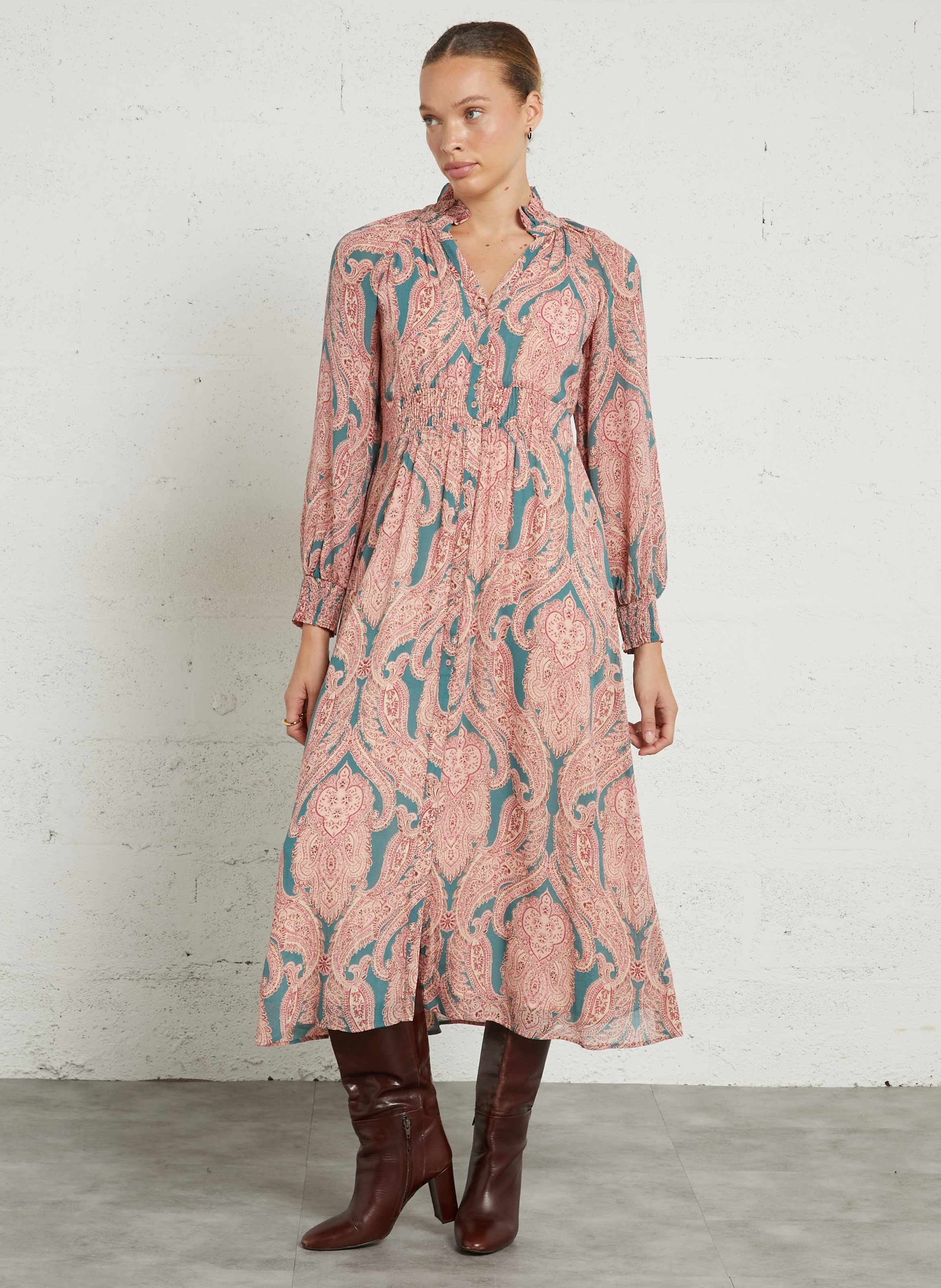 Straight floral long dress MAISON 123 Pink
