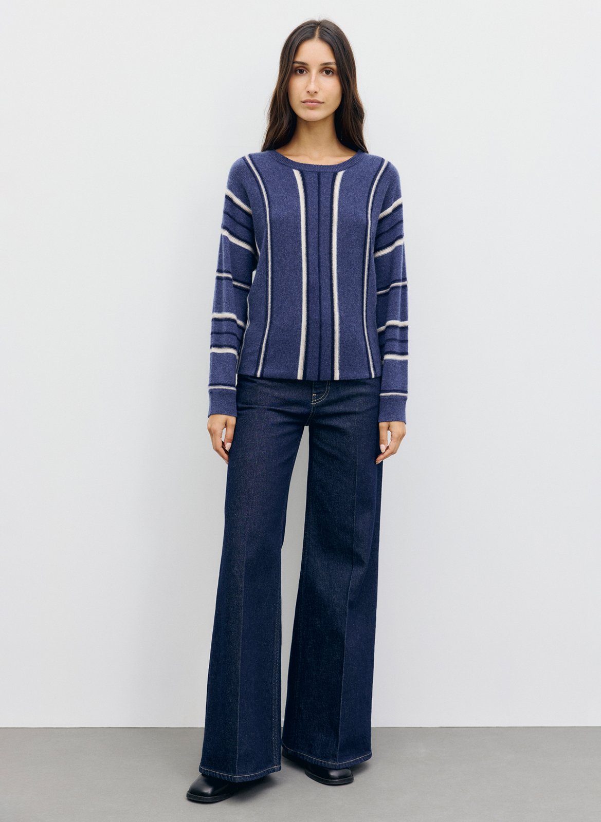 Pull droit col rond rayé en cachemire GERARD DAREL Bleu