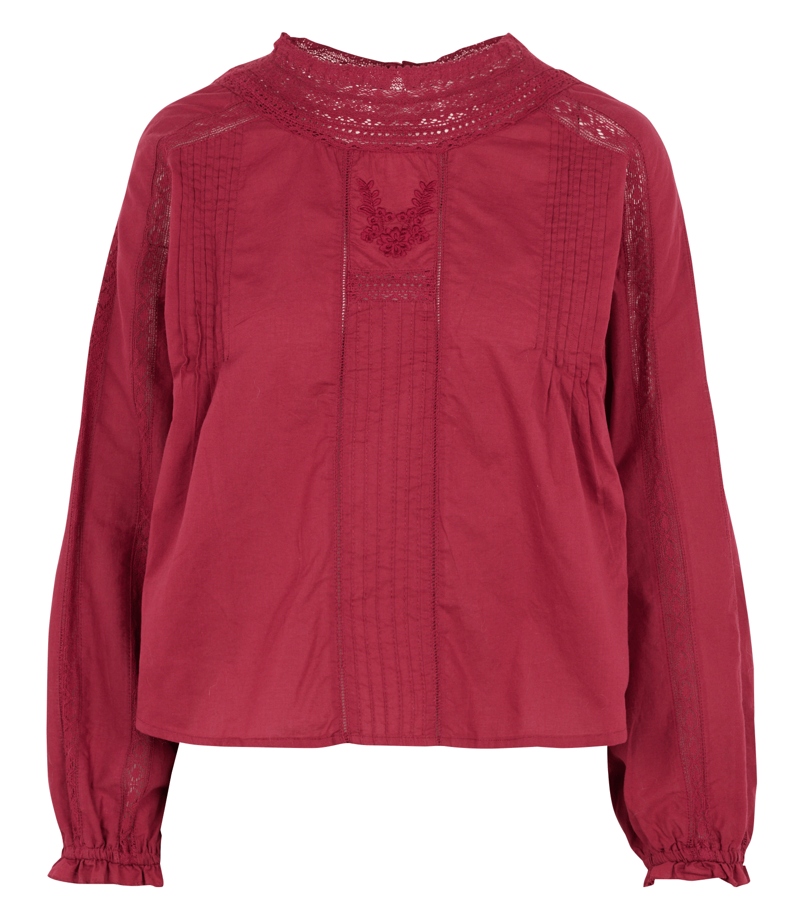 Blouse droite col rond brodée en coton KOOKAI Rouge