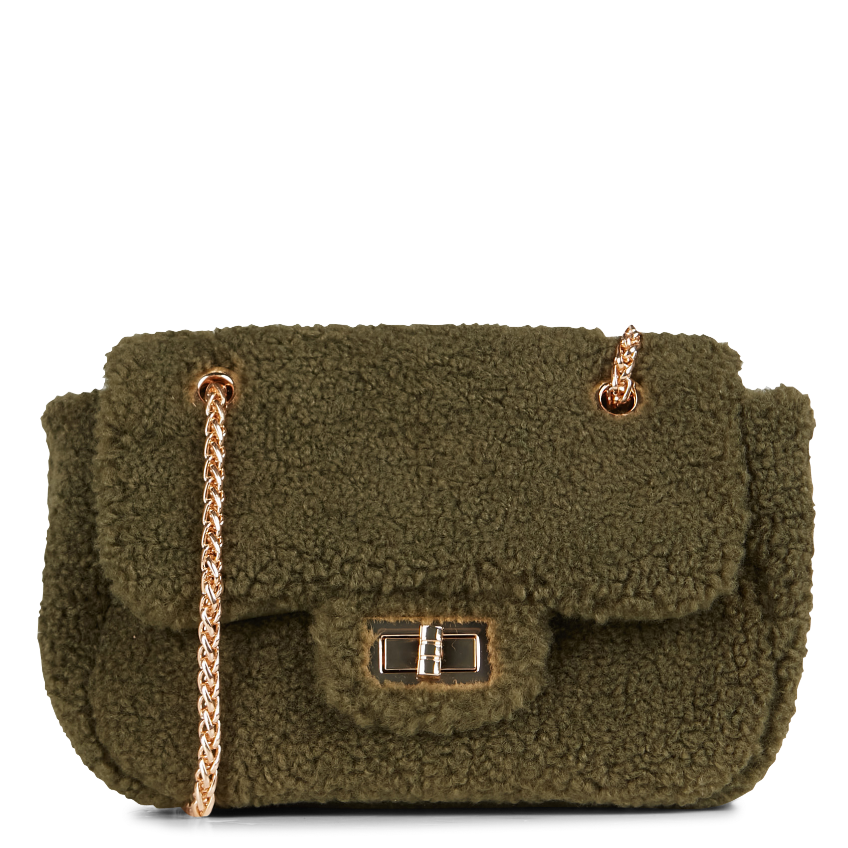 Sac à Main Bandoulière Sisley En Satin Kaki - Petit Modèle, Fermeture éclair, Dorures, Occasion