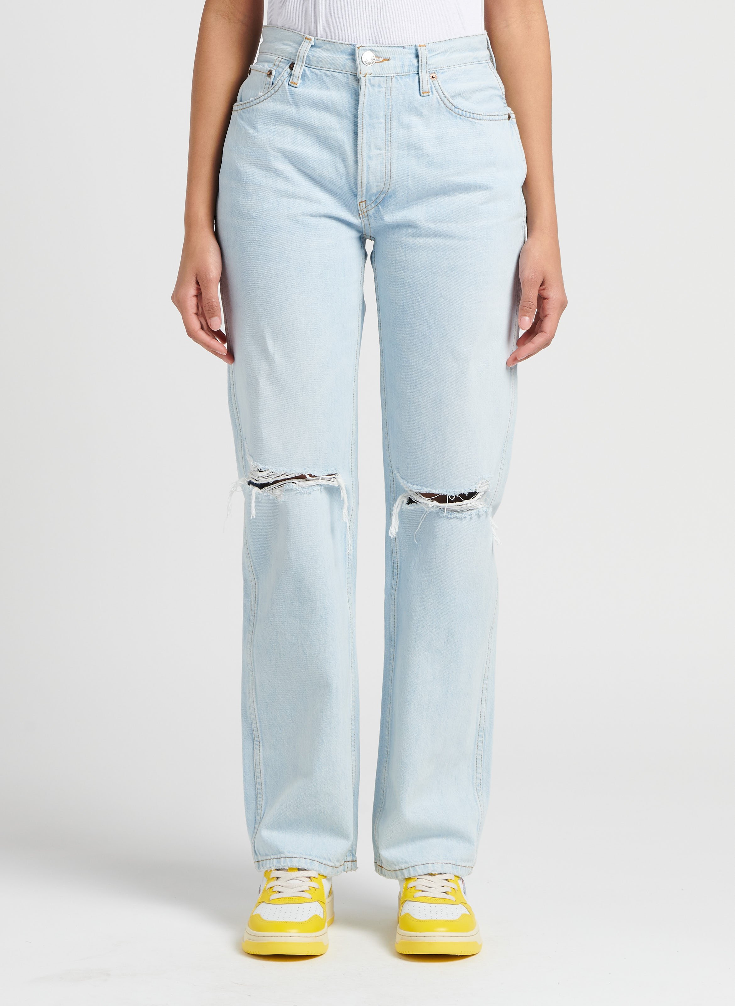 Jean droit taille haute en coton délavé RE/DONE Jean Délavé