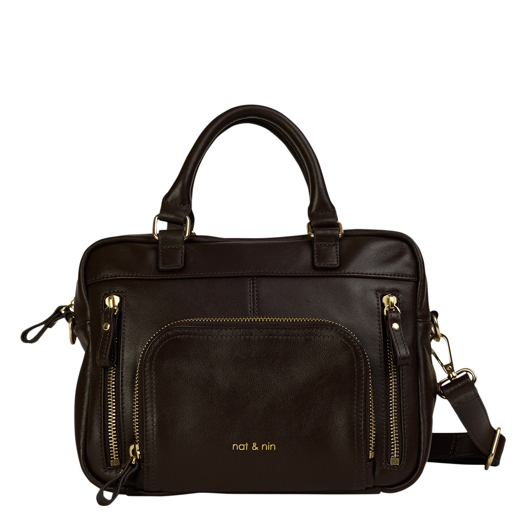 Sac à main multipoches en cuir NAT & NIN Marron