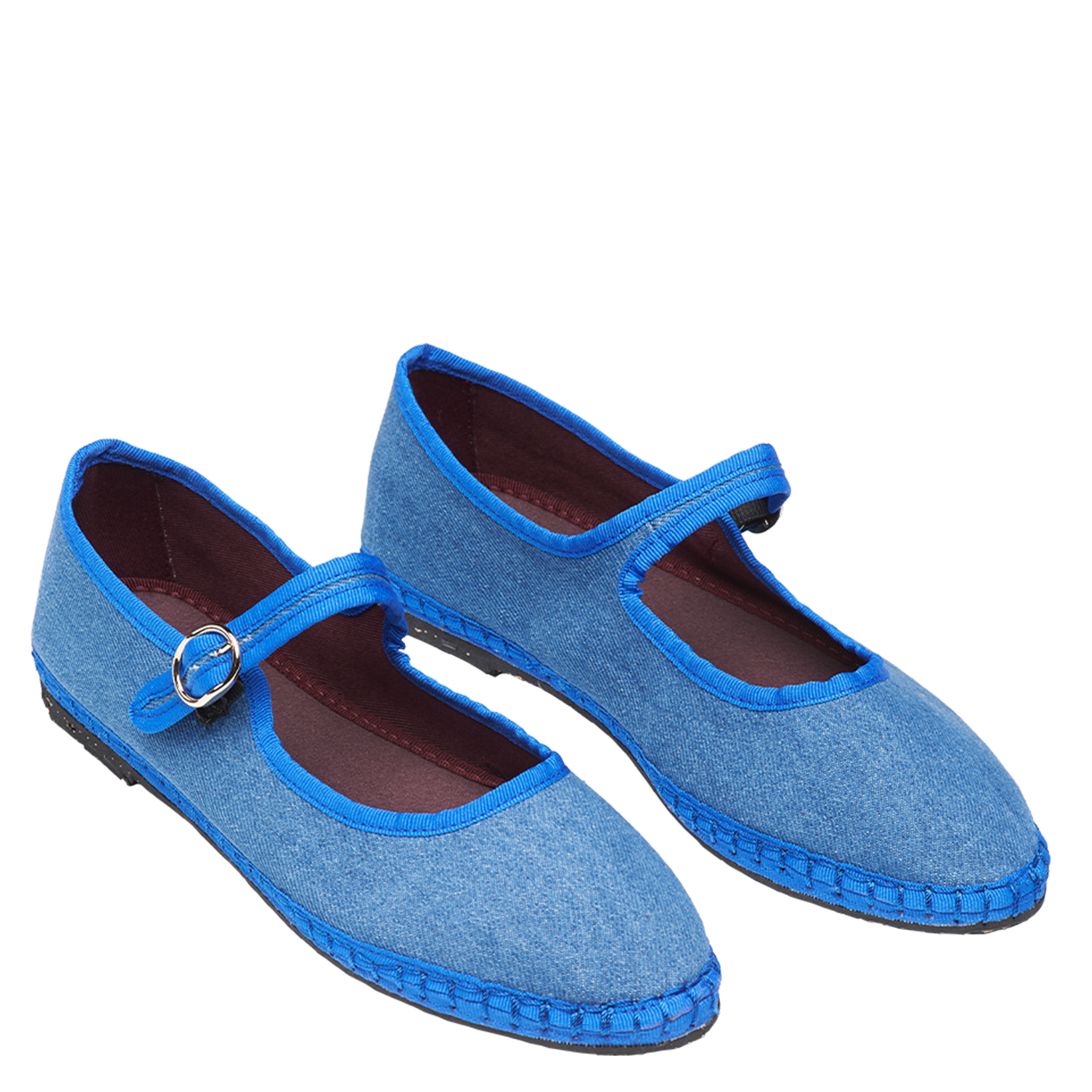 Ballerines en denim de coton Bleu