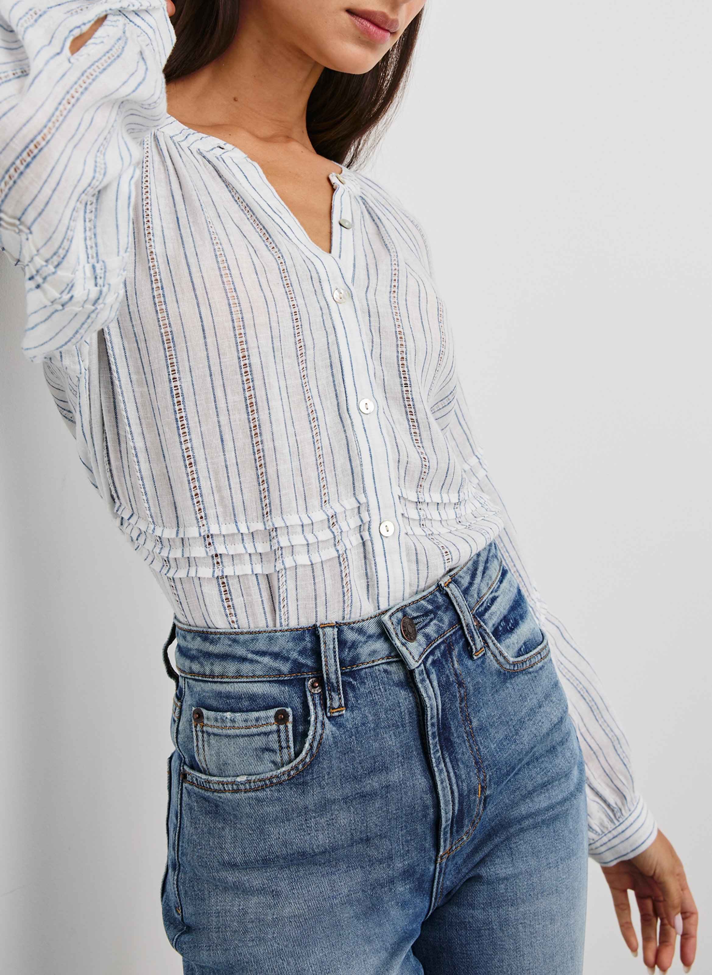 Round-neck linen-blend shirt RAILS Blue