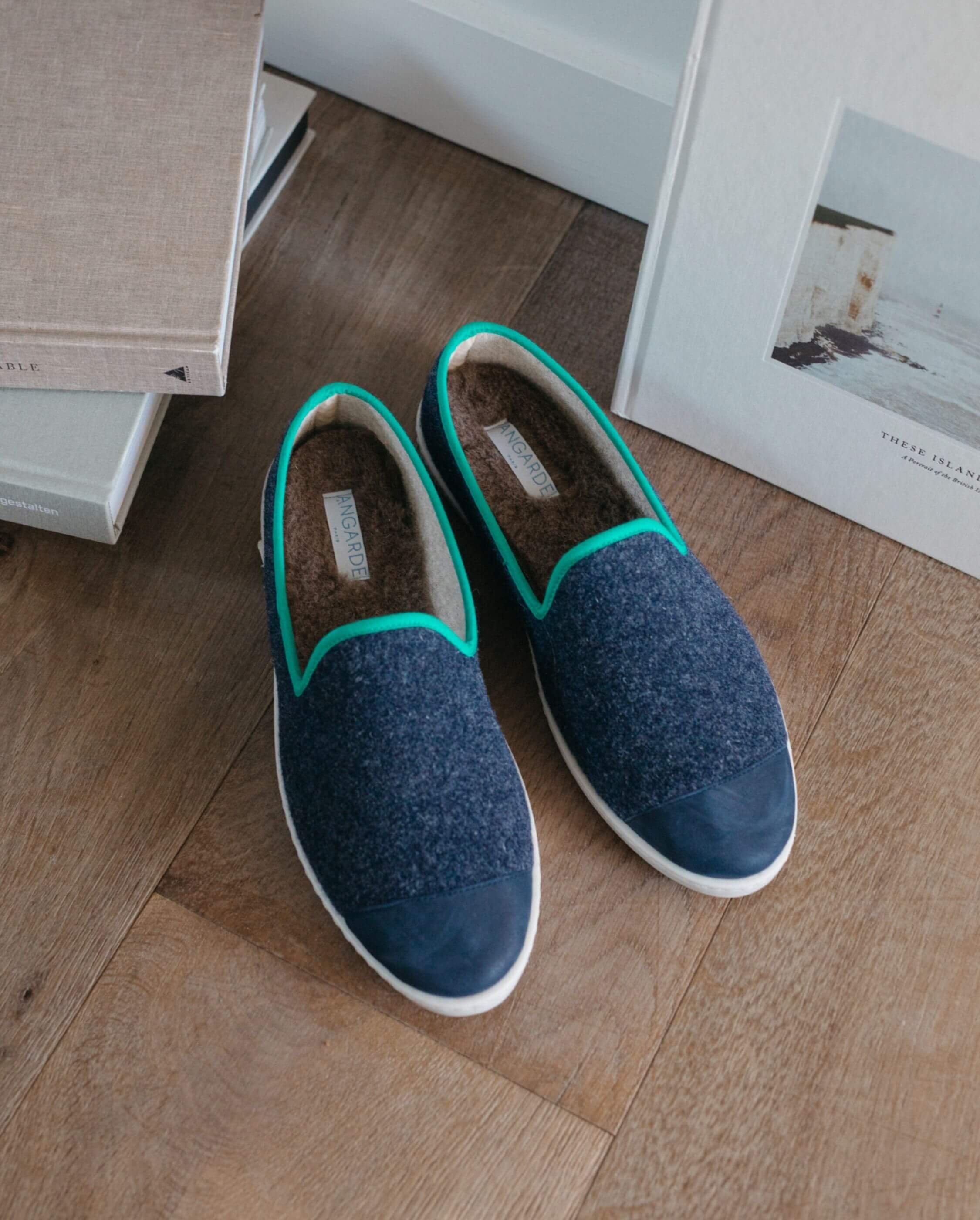 Men's wool slippers, navy green ANGARDE Blue