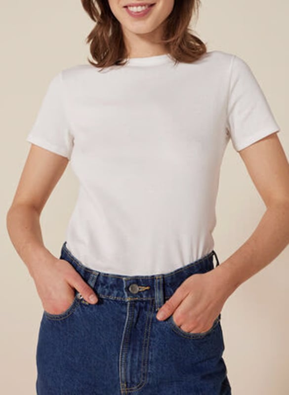 Tee-shirt droit col rond en coton PETIT BATEAU Blanc