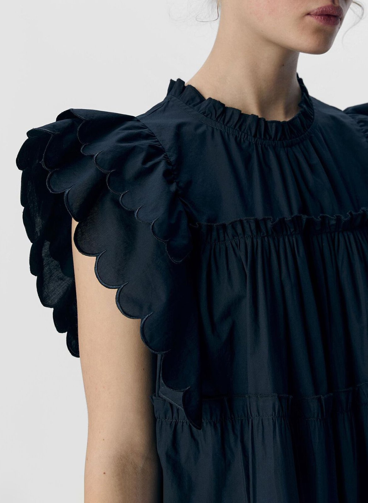 Short dress in cotton and organic cotton blend with ruffles OBJECT Blue