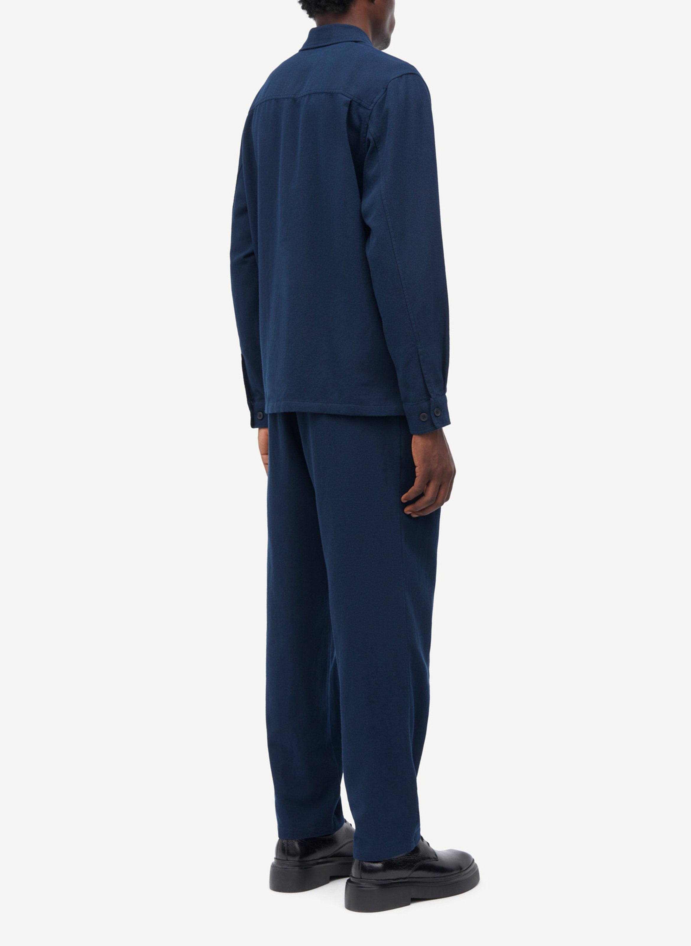 Overhemd met klassieke kraag van biologisch katoen en linnenmix SAMSOE SAMSOE Blauw