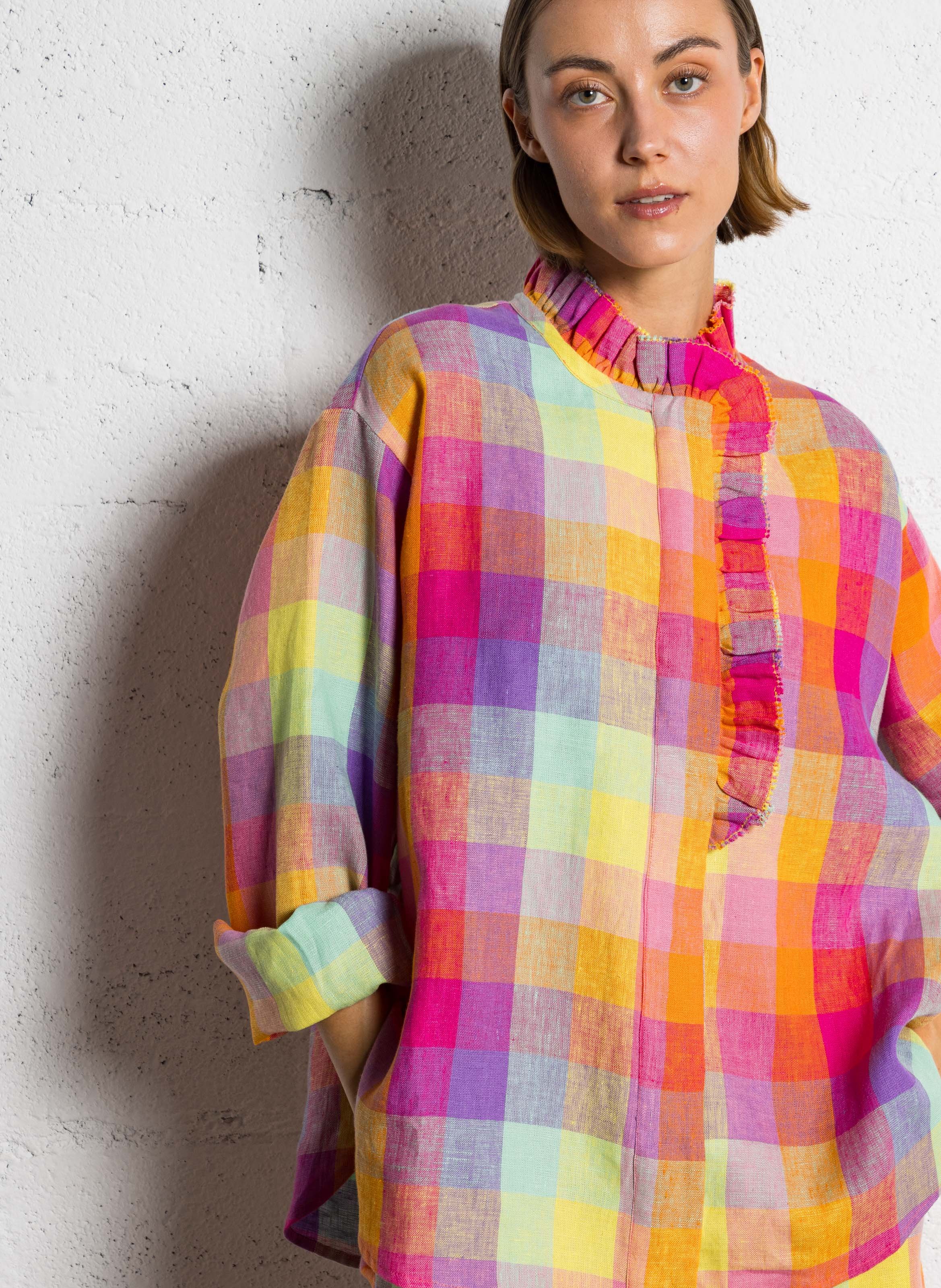 High-neck linen shirt AUTRE AURA Multicolored