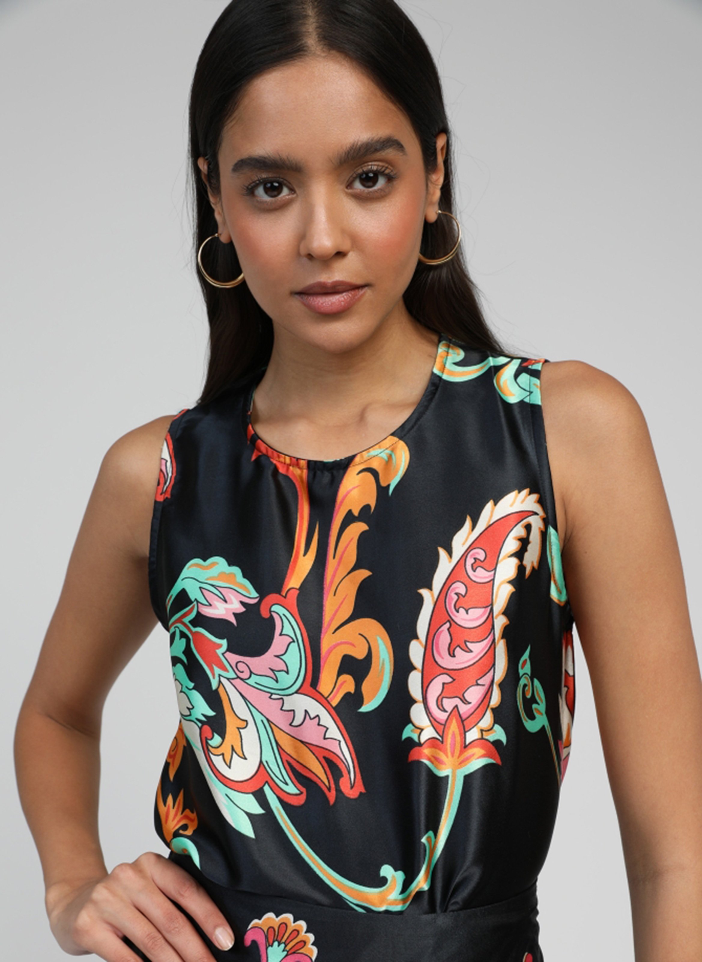 Round-neck floral print top AN'GE Black