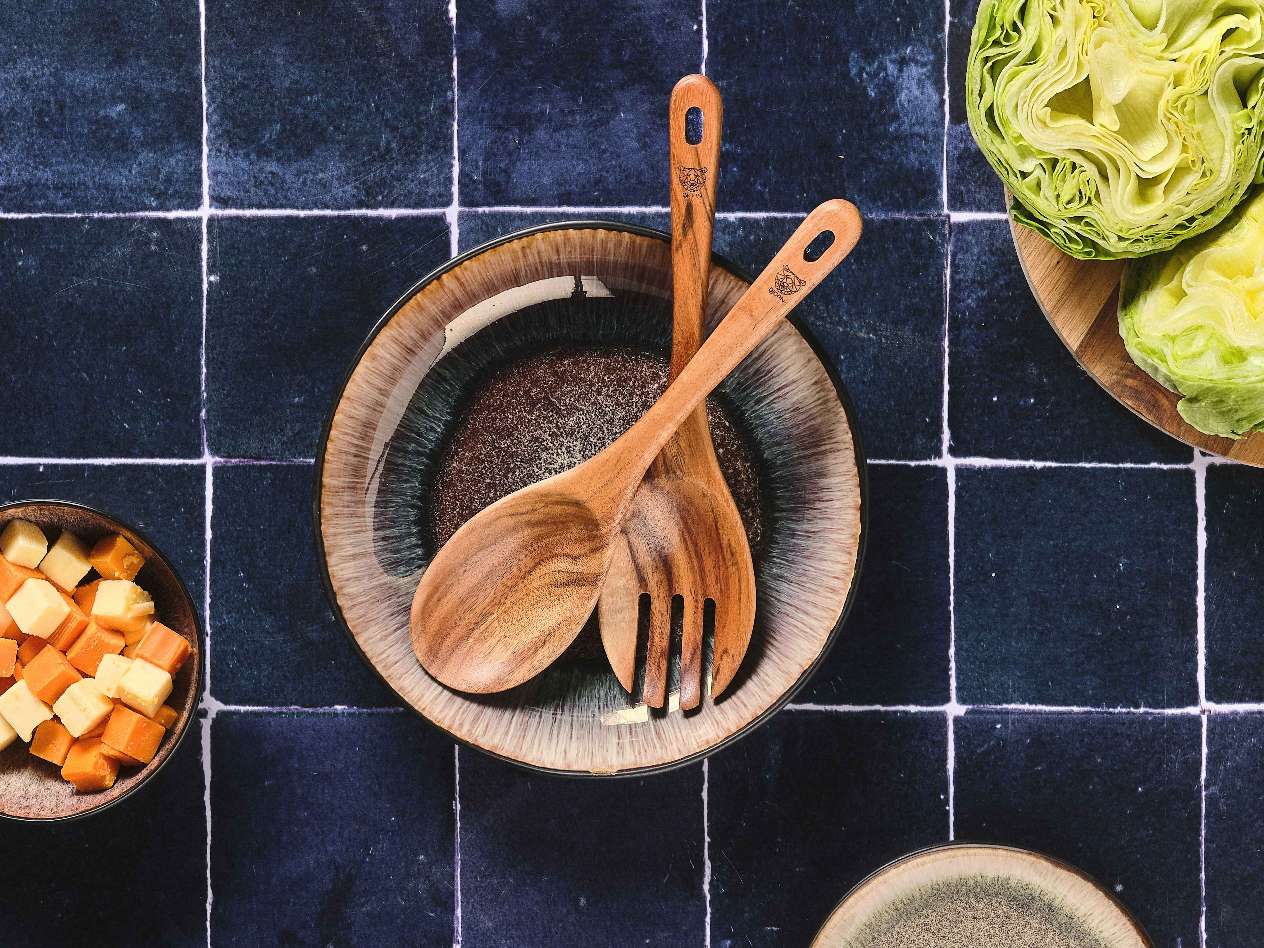 Acacia wood eskil salad servers BJORN Brown