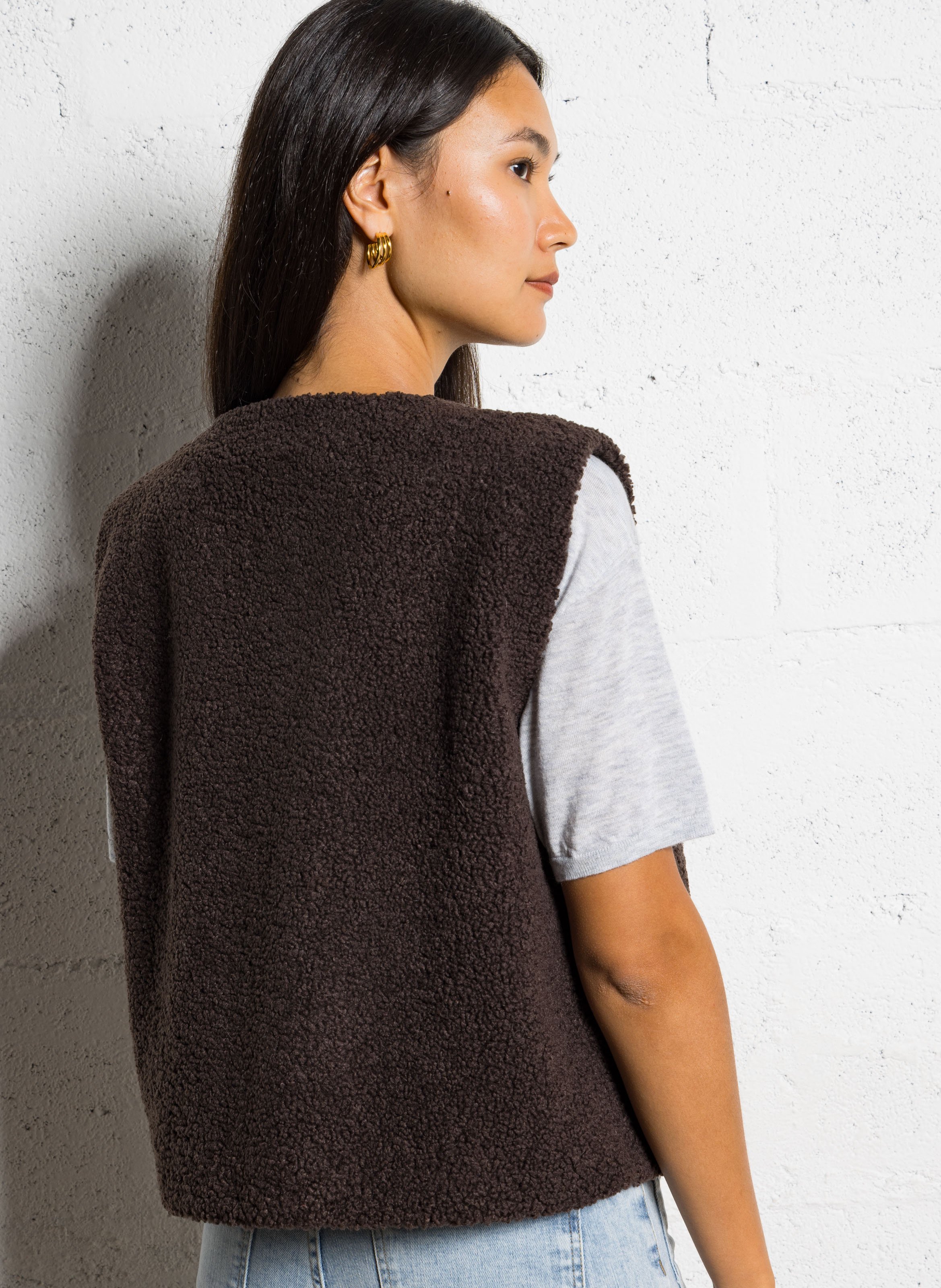 Veste droite col rond molletonnée MAISON 123 Marron