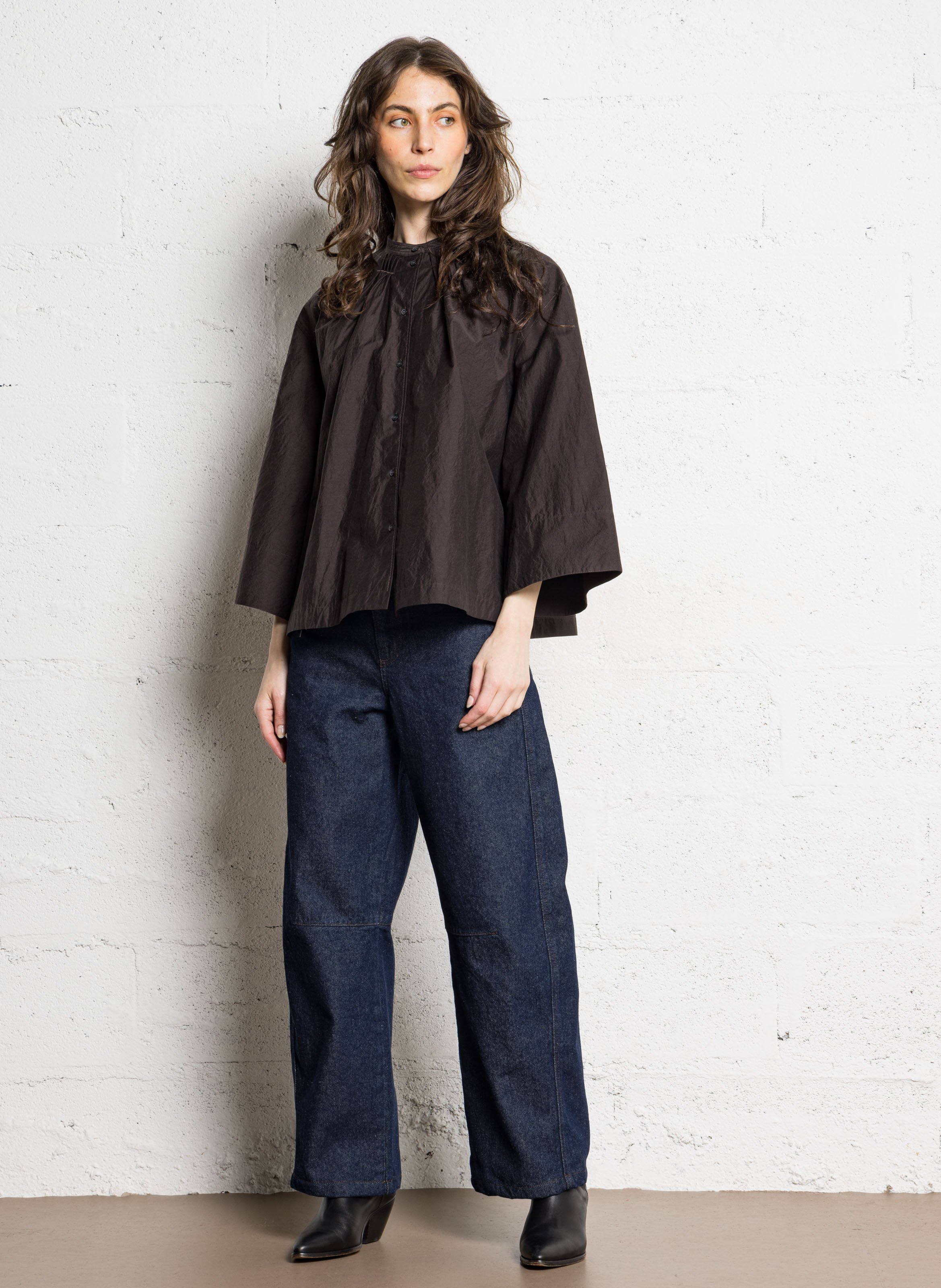 Round-neck cotton-blend blouse SOEUR Brown