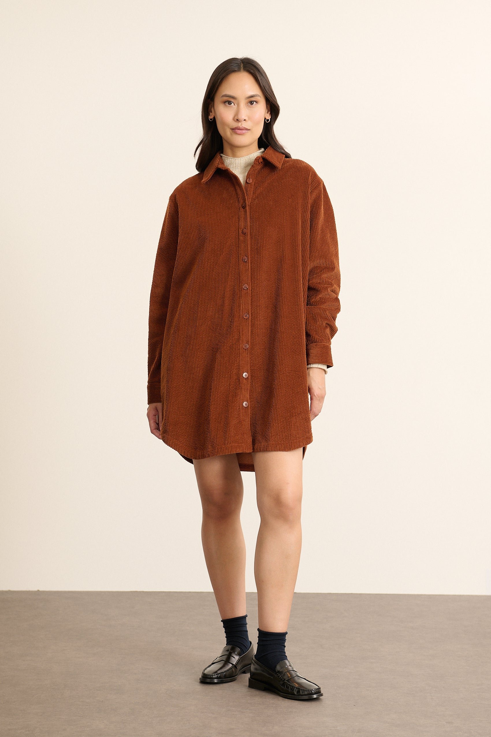 Short velour shirt dress GARANCE PARIS Brown