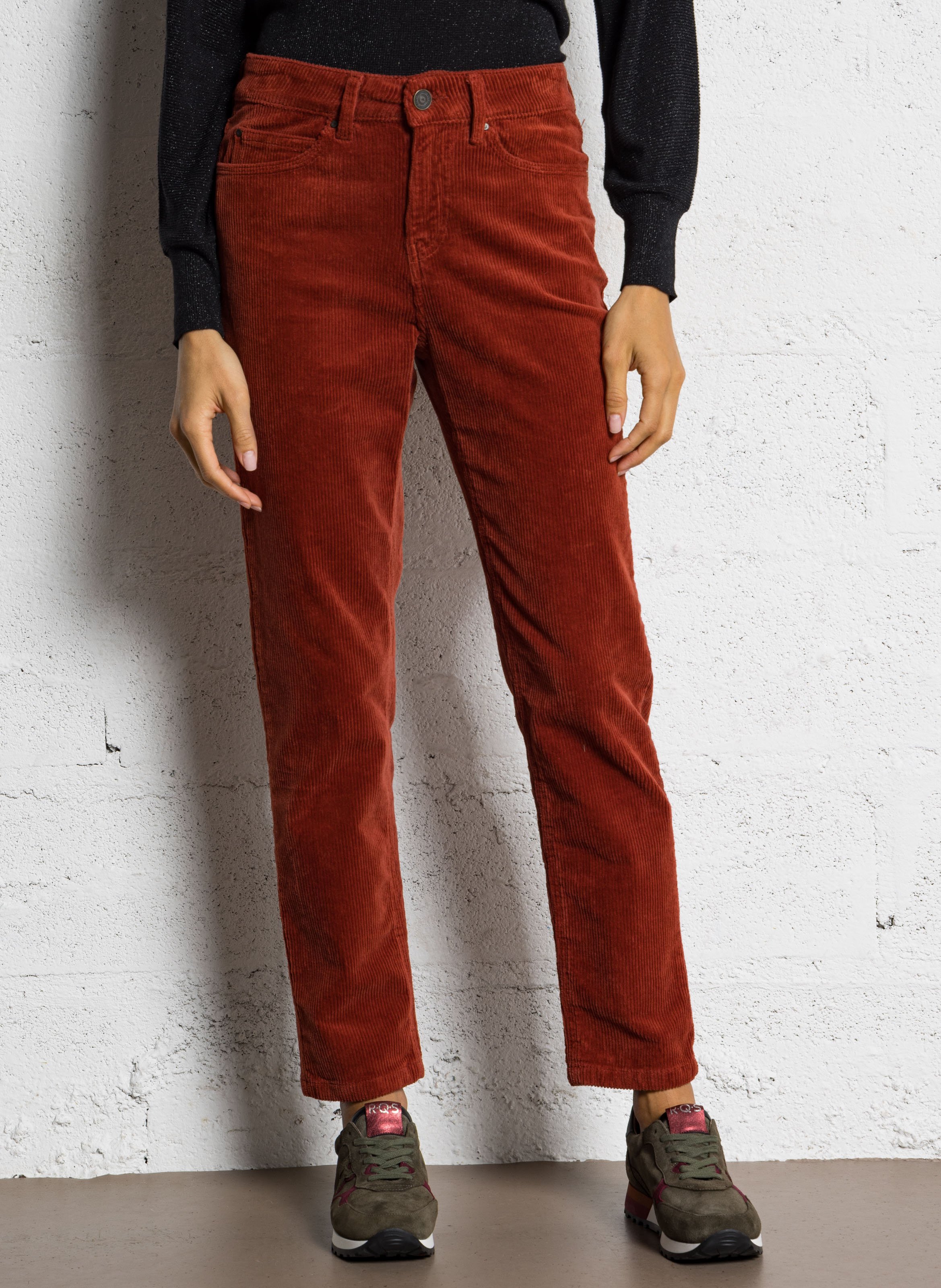Pantalon droit velours côtelé en coton stretch  SUD EXPRESS Marron