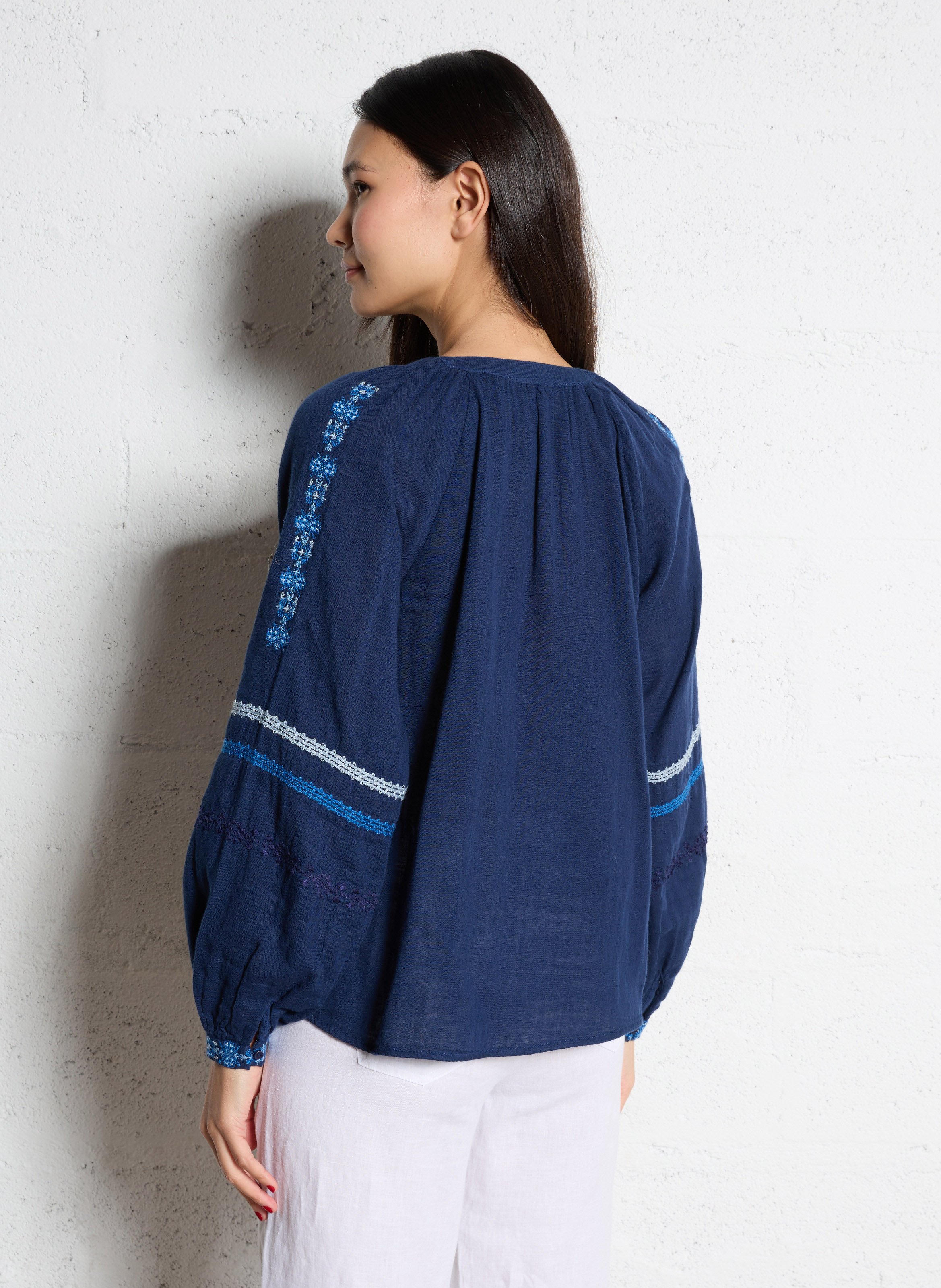 Chemise ample col tunisien en coton SUD EXPRESS Bleu