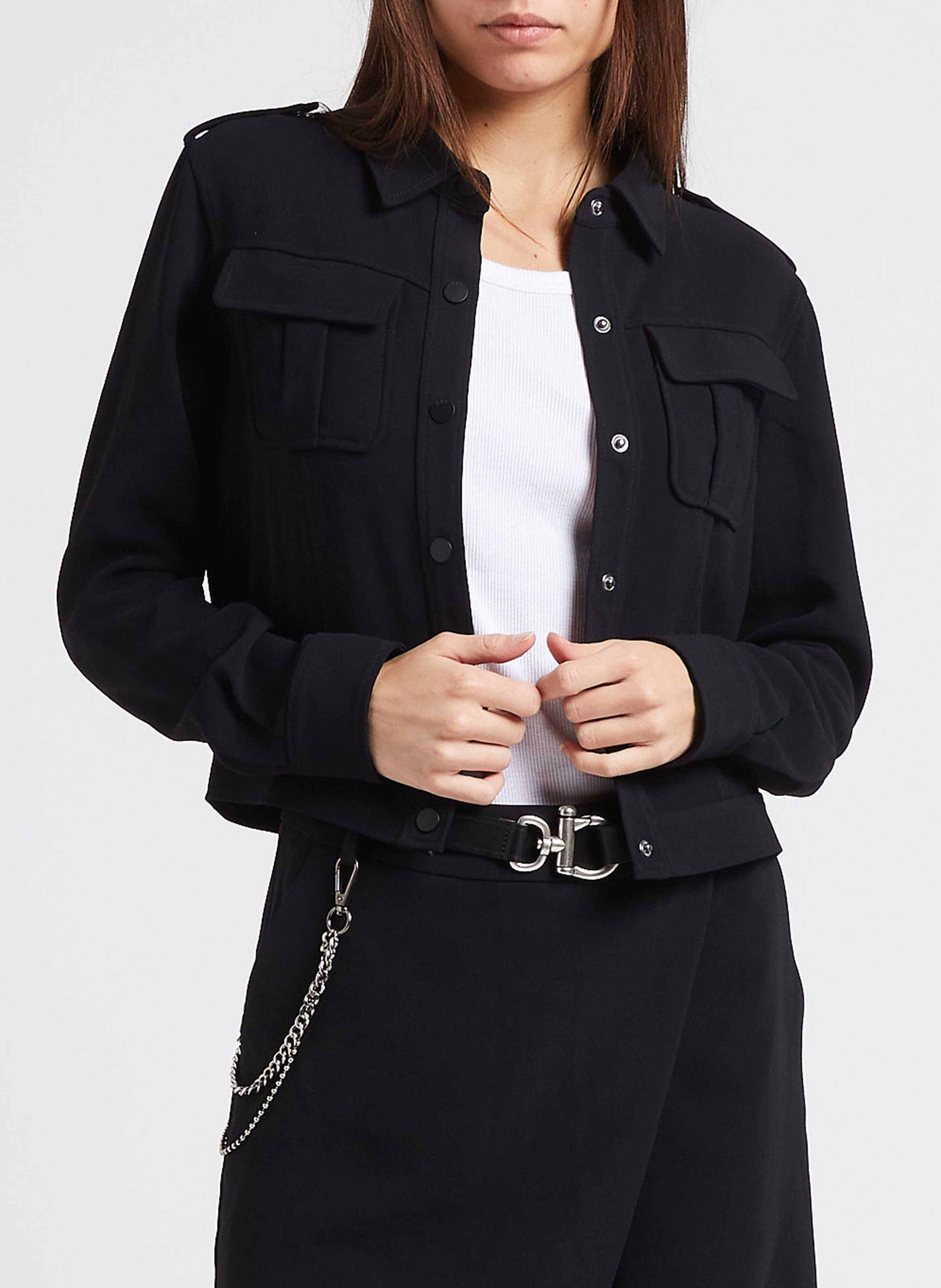 Chemise courte col classique en crêpe  IKKS Noir