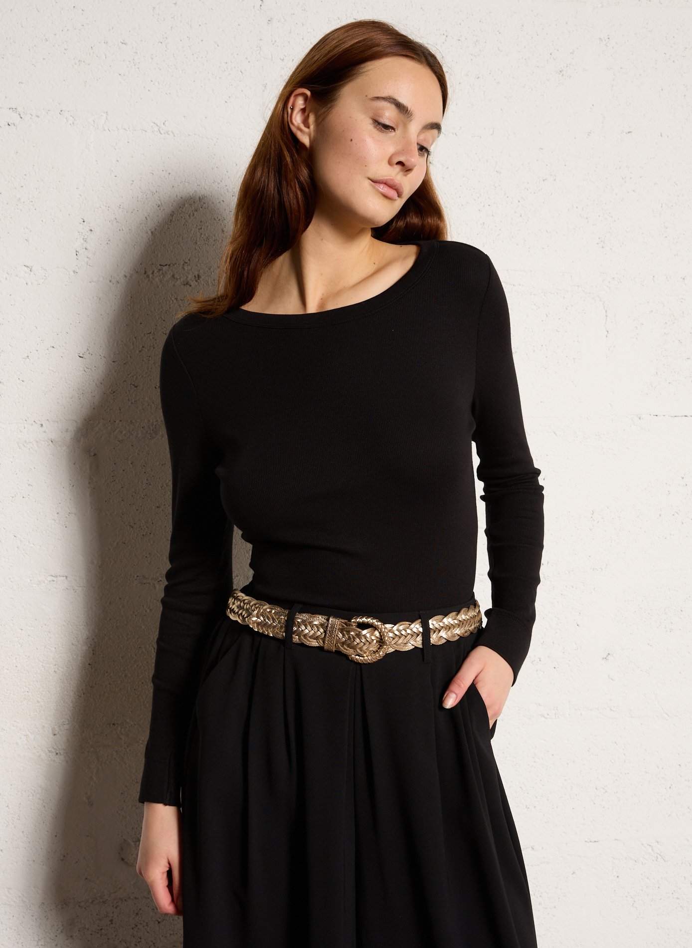 Long-sleeve ribbed solid top MAISON 123 Black