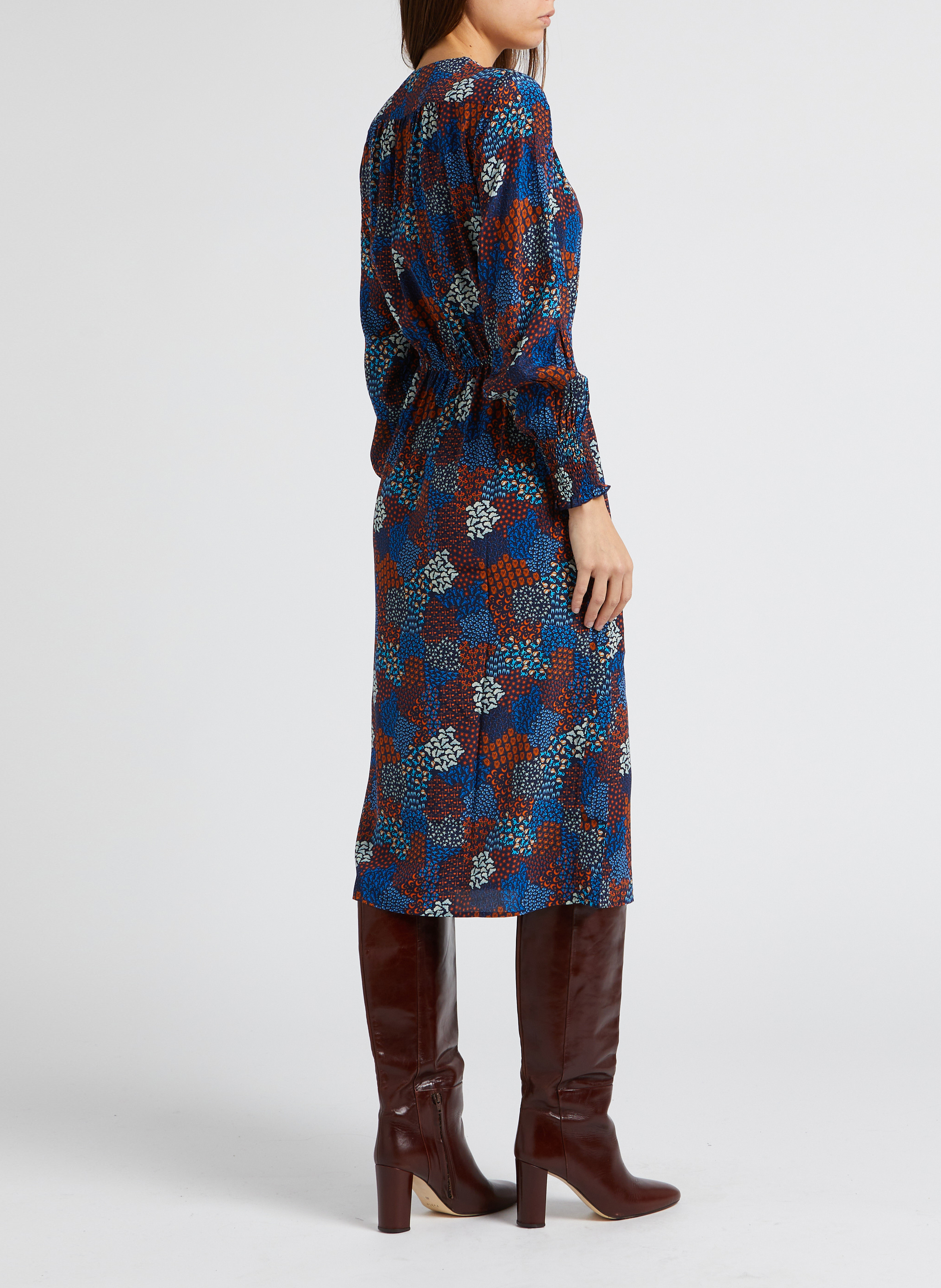 Robe longue col V en soie SOI PARIS Bleu