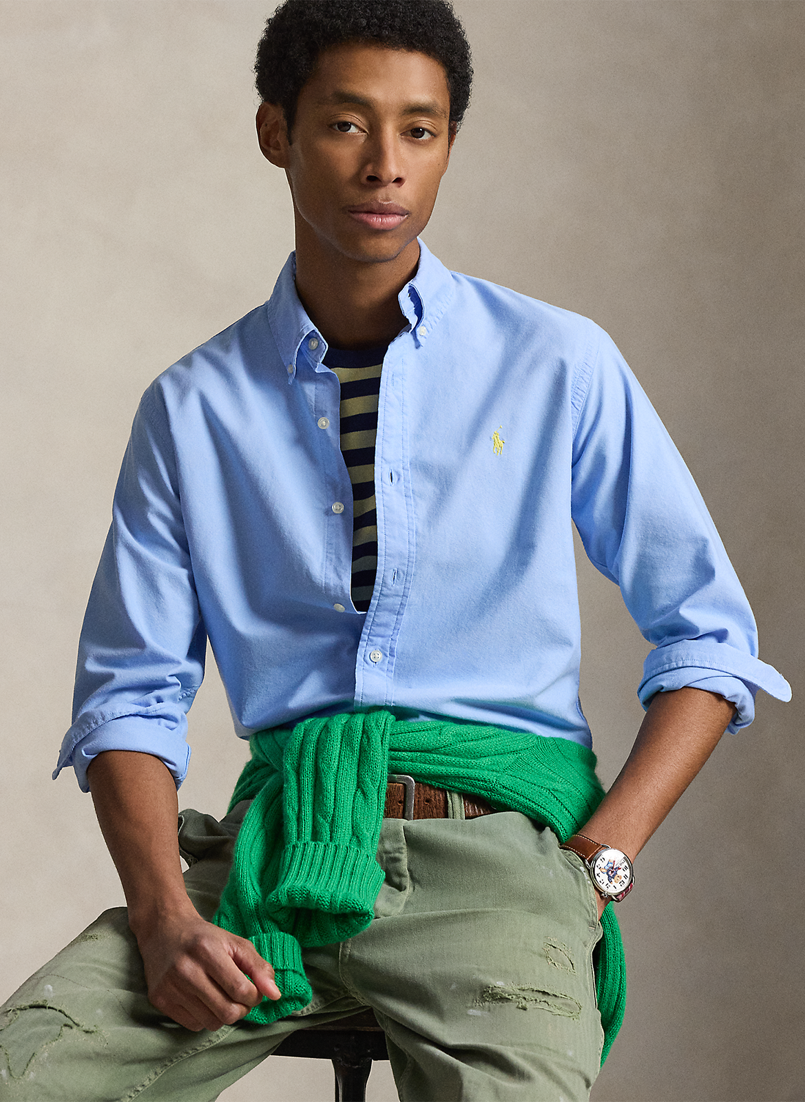 Chemise droite col classique en coton Bleu