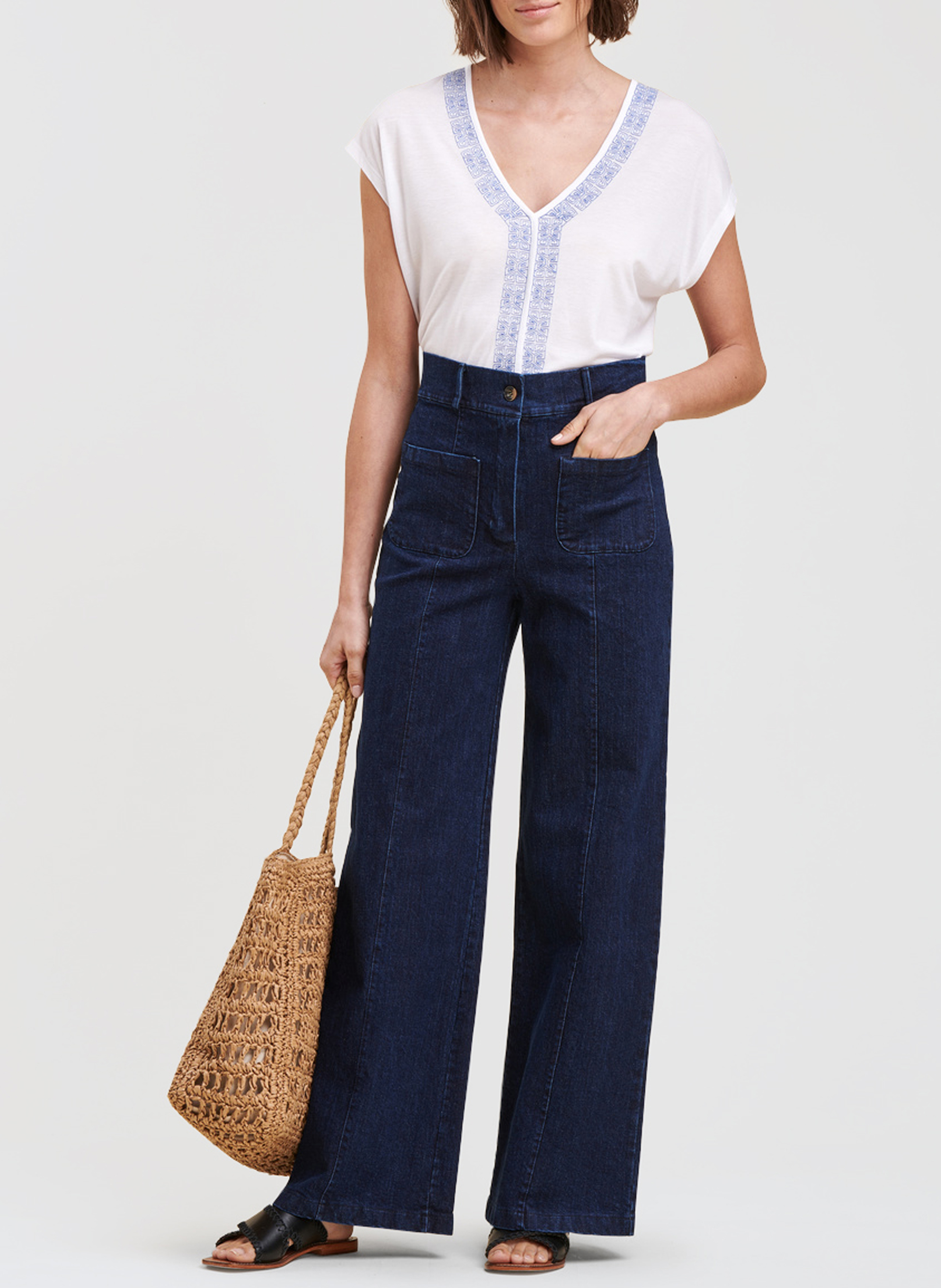 Jean flare bootcut en coton mélangé  LA FEE MARABOUTEE Bleu