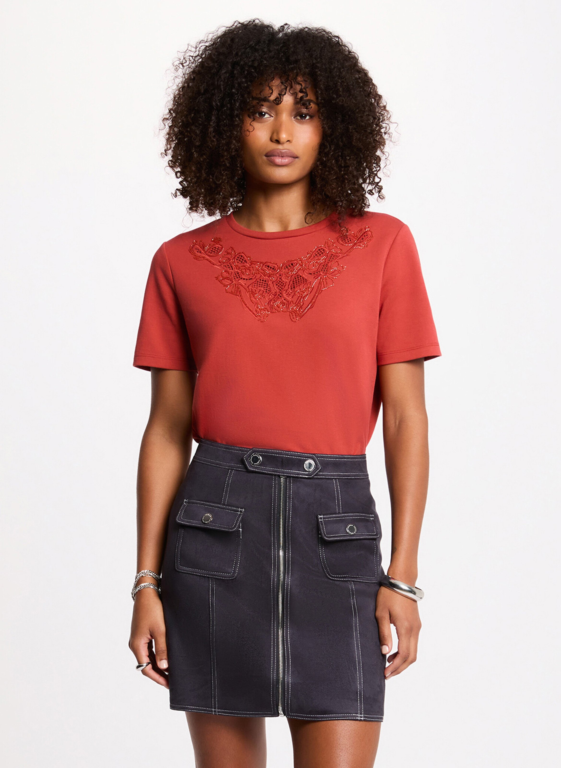 Straight cotton-blend round-neck T-shirt MORGAN Orange